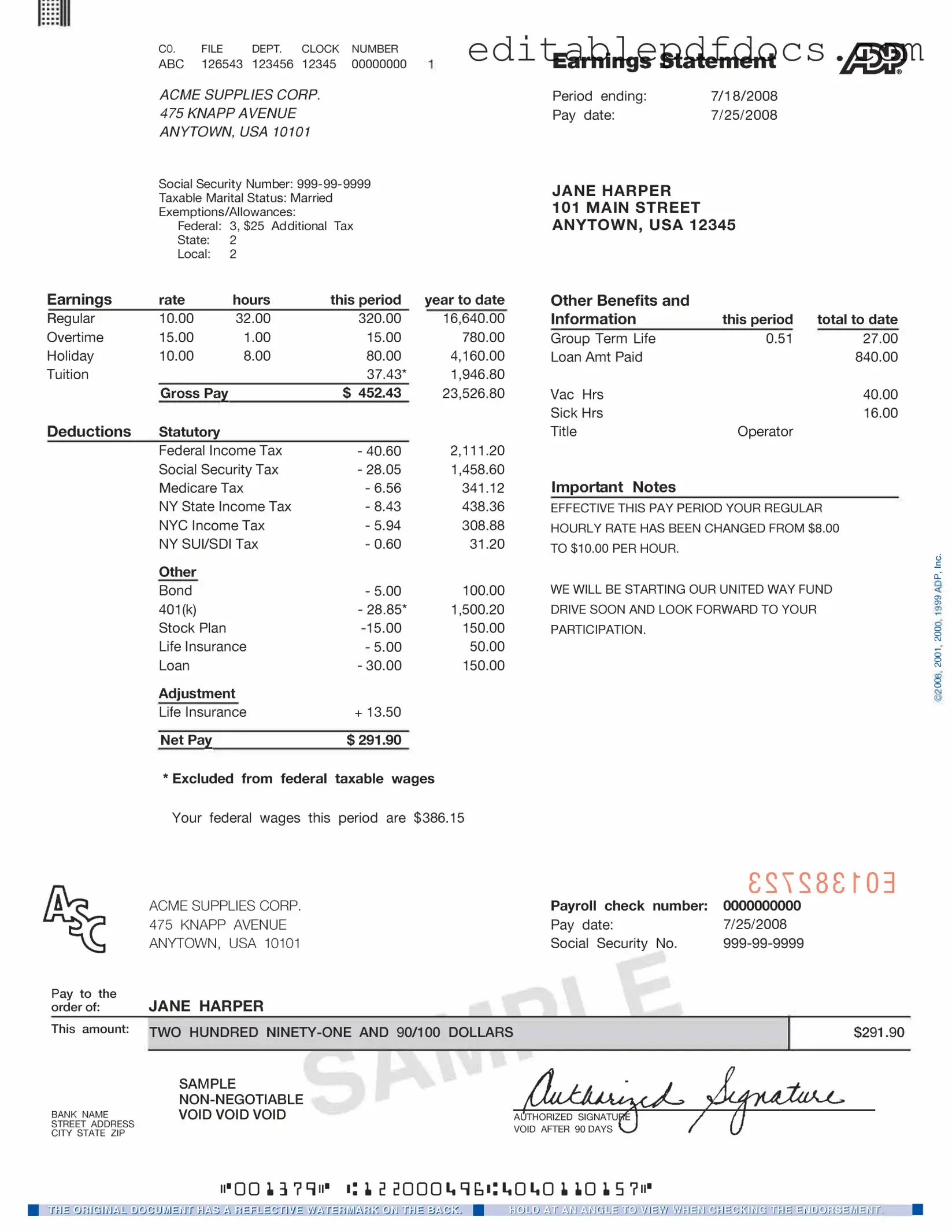 Fill a Valid Adp Pay Stub Template