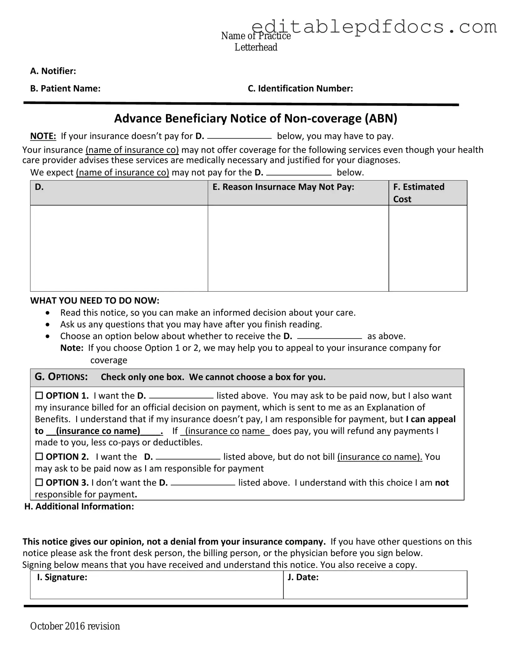Fill a Valid Advance Beneficiary Notice of Non-coverage Template