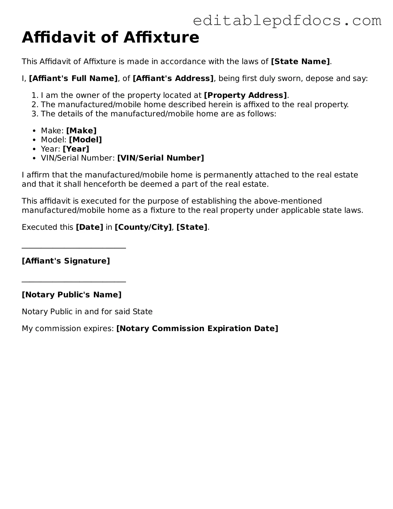 Free Affidavit of Affixture Document
