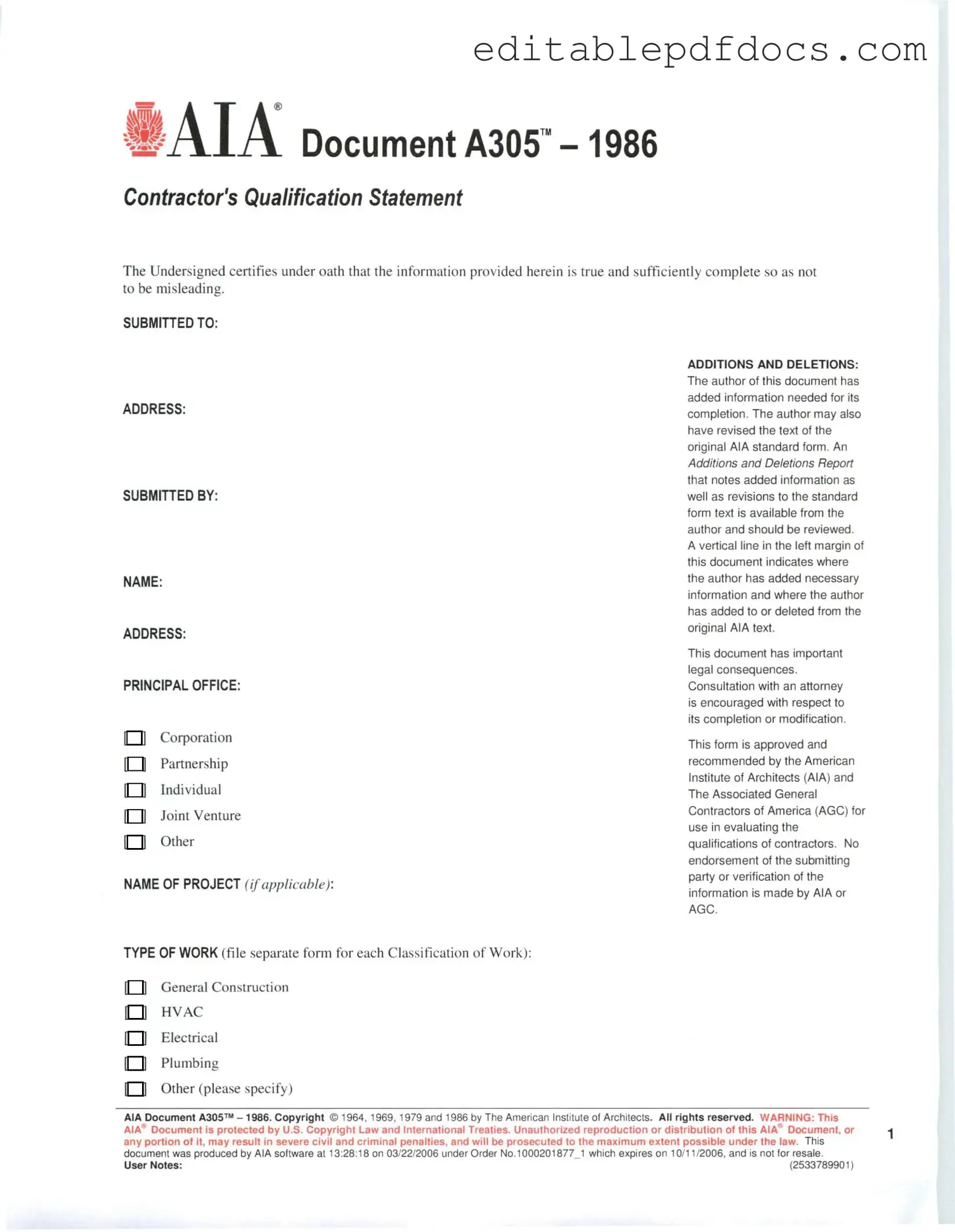 Fill a Valid AIA A305 Template