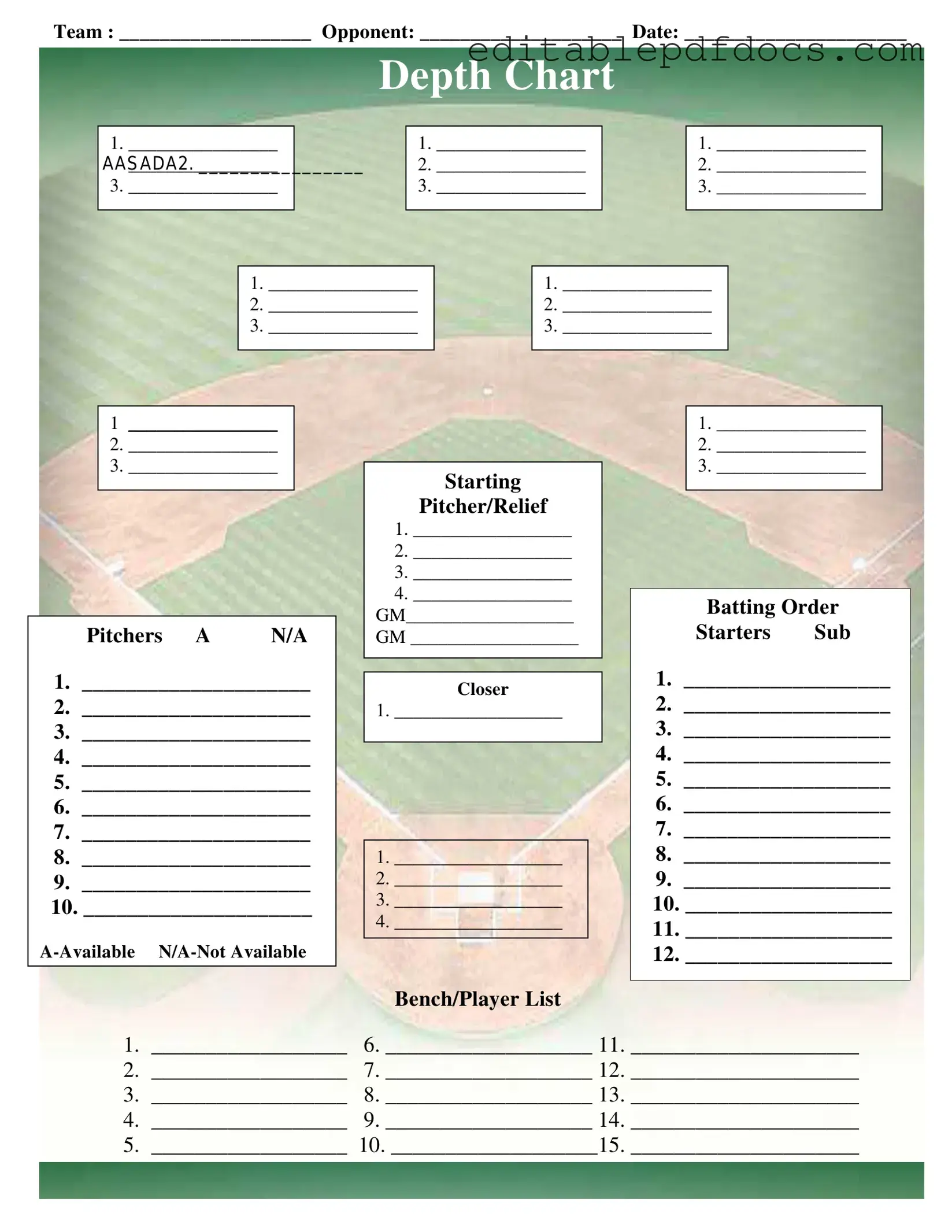 Fill a Valid Baseball Field Lineup Template