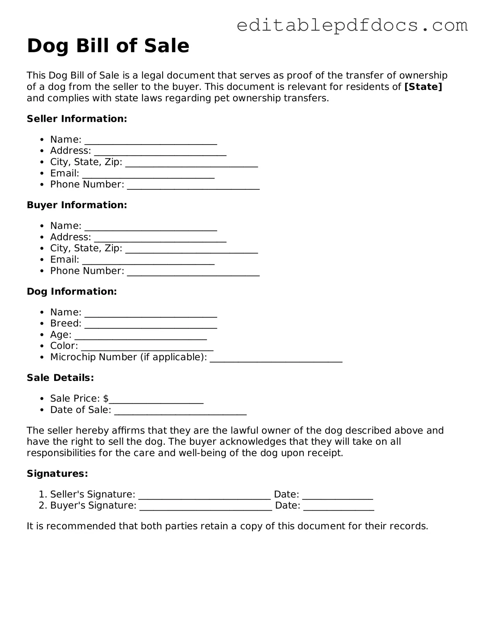 Free Dog Bill of Sale Document
