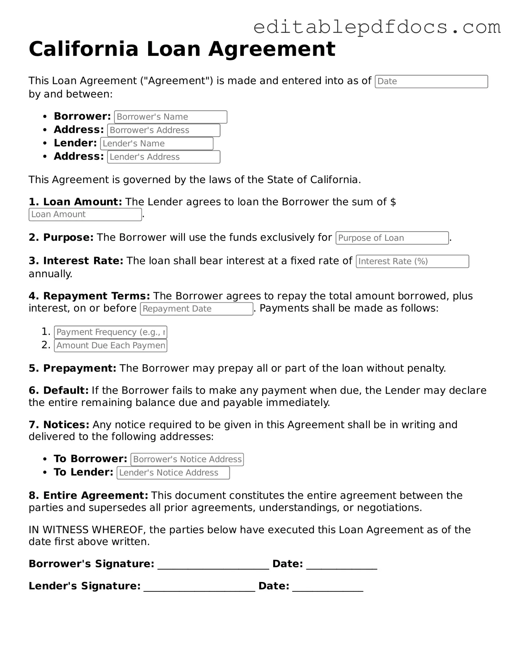  Loan Agreement Document for California