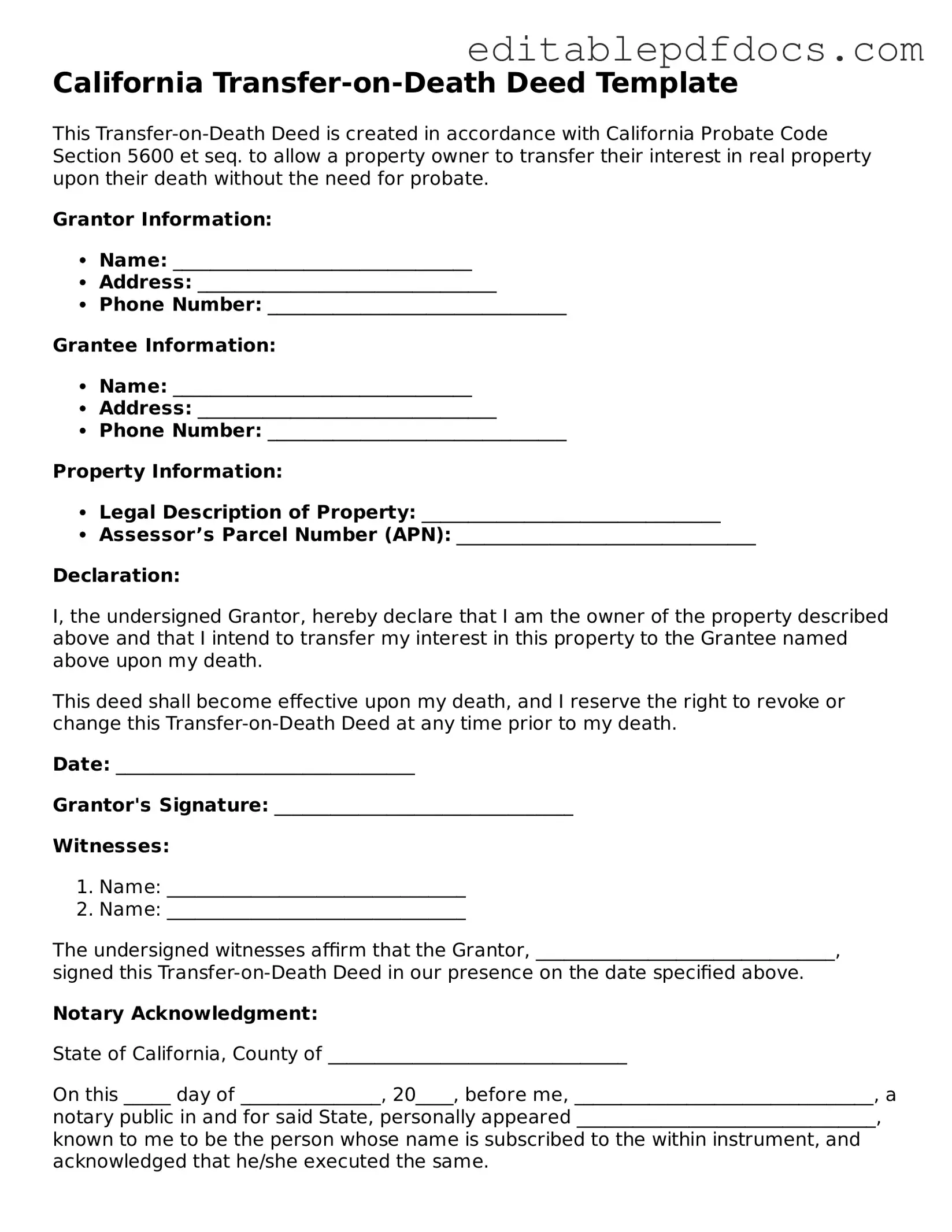  Transfer-on-Death Deed Document for California