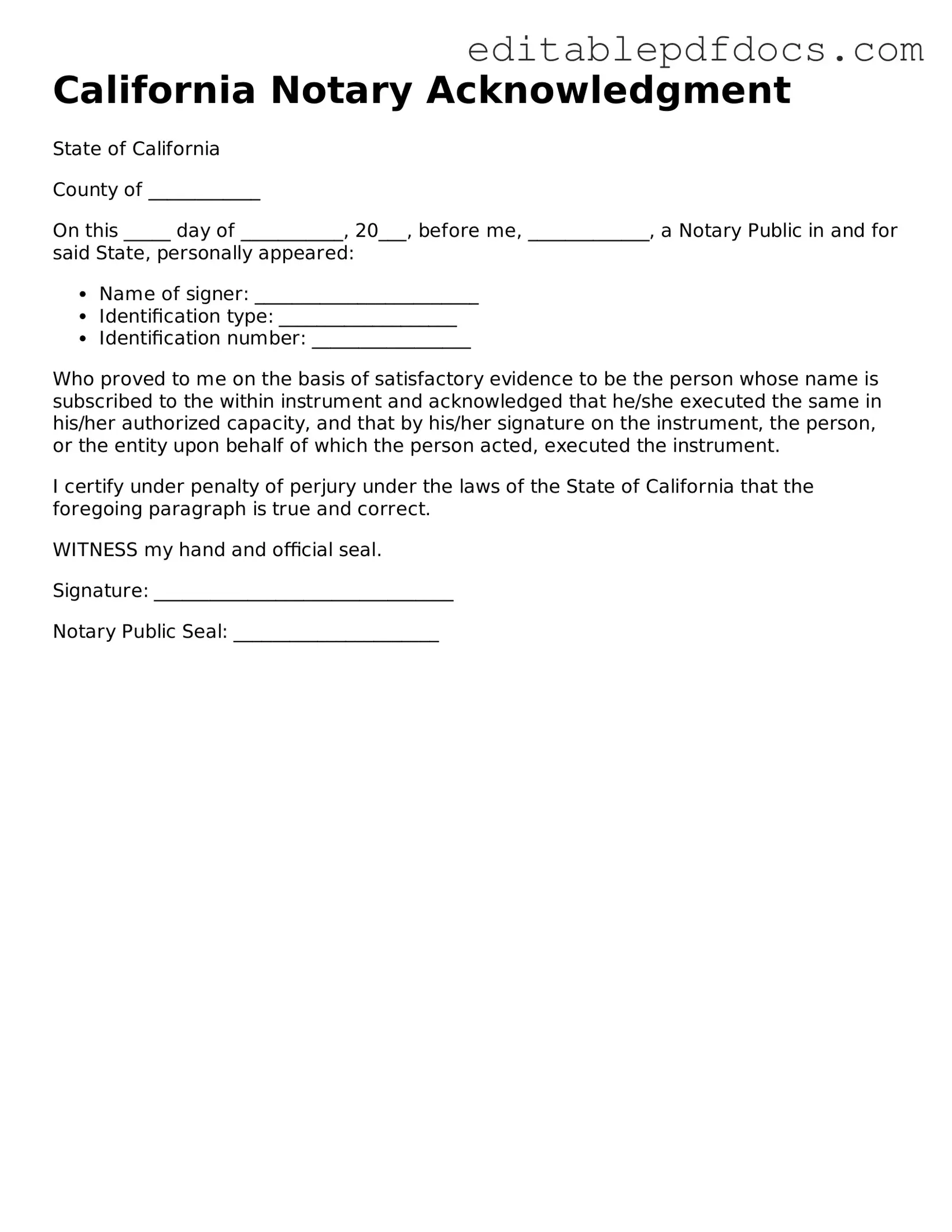  Notary Acknowledgement Document for California