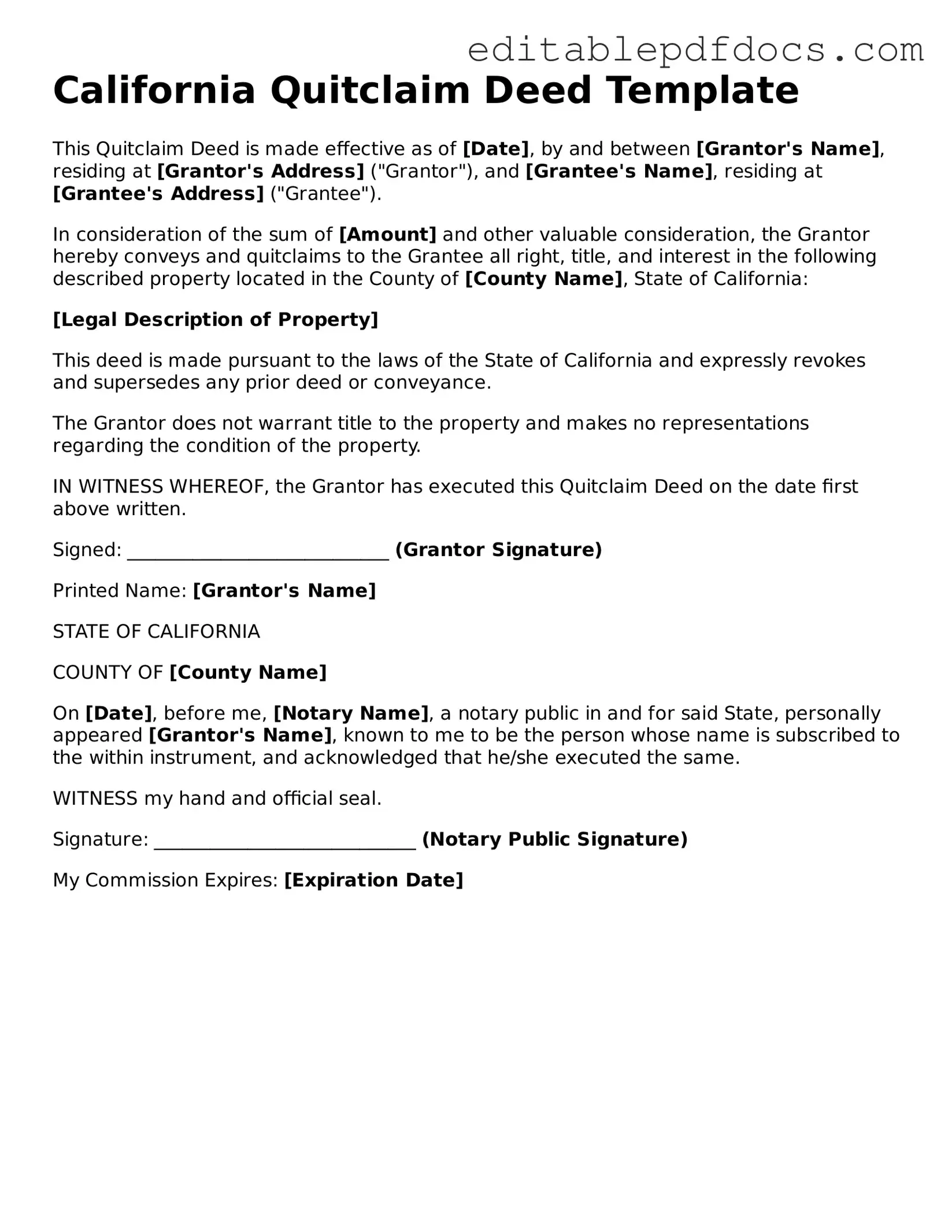  Quitclaim Deed Document for California