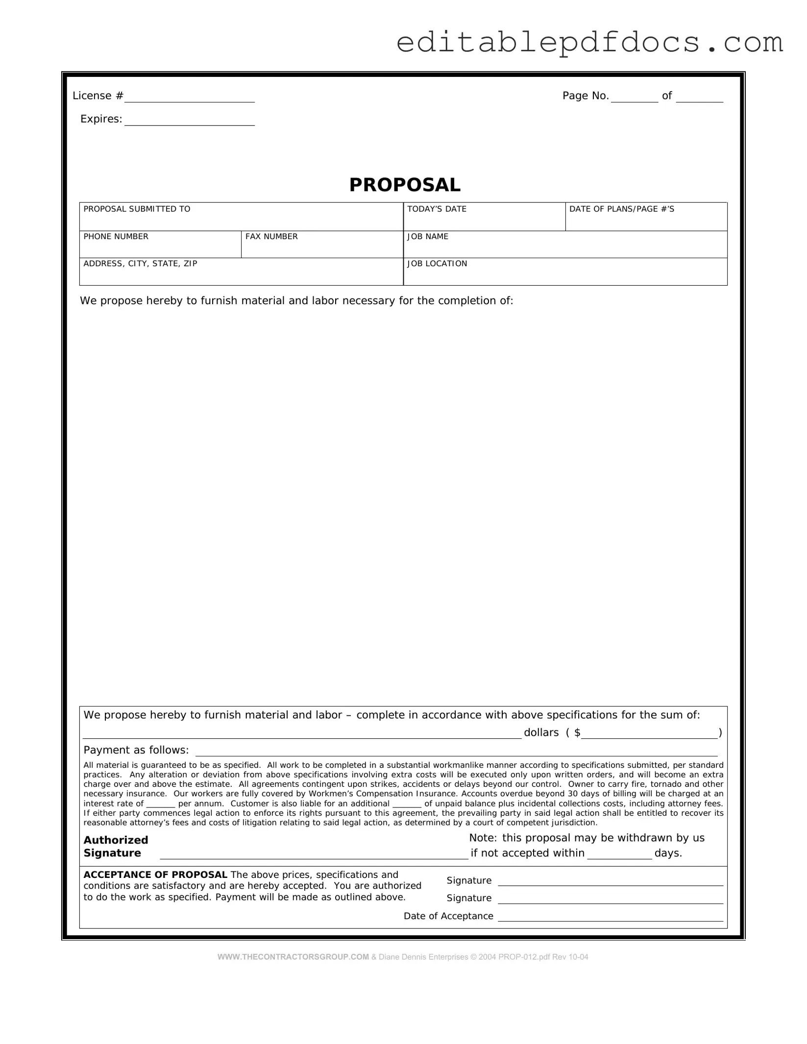 Fill a Valid Construction proposal form Template
