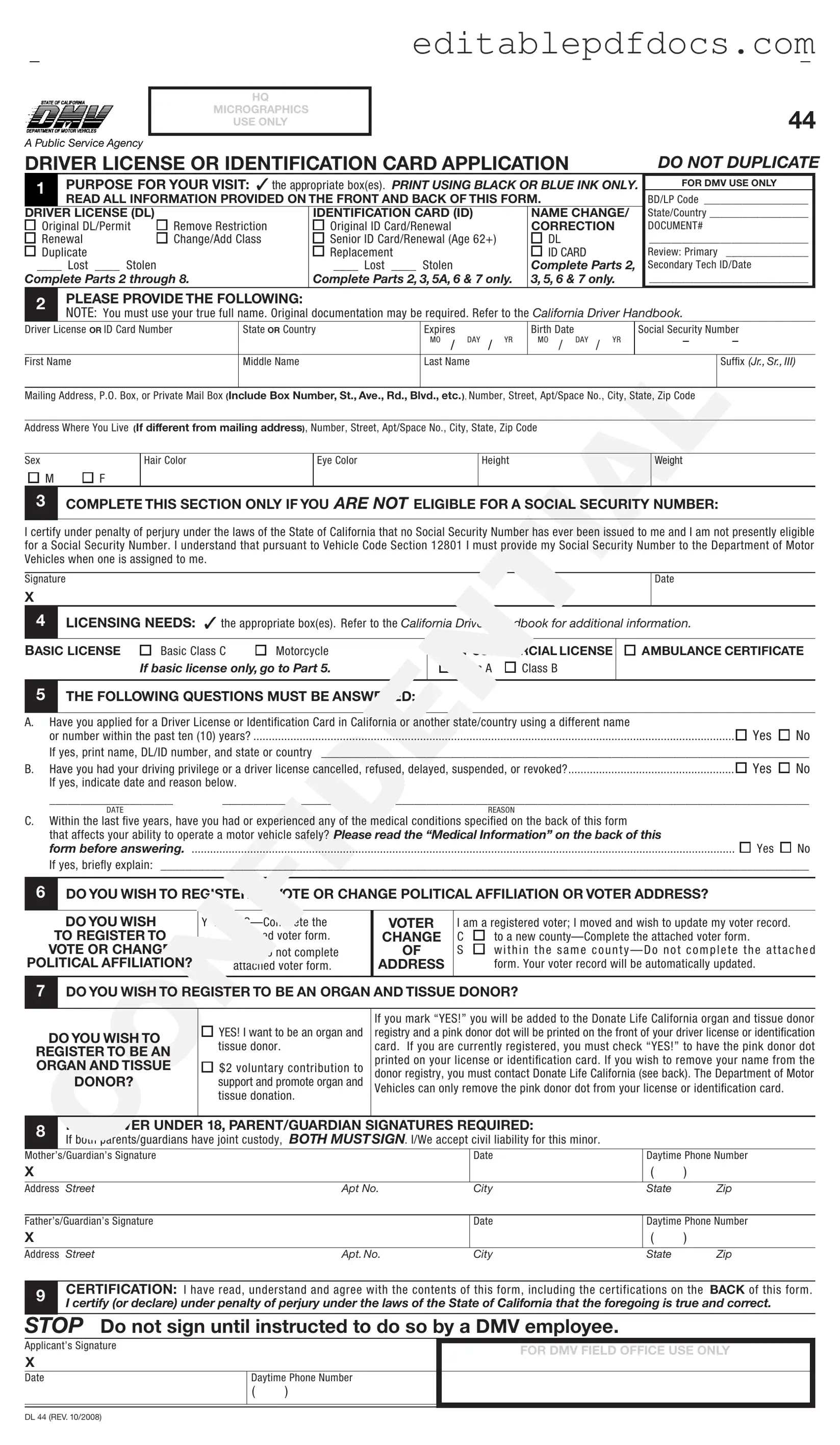 Fill a Valid Ca Dmv Dl 44 Template
