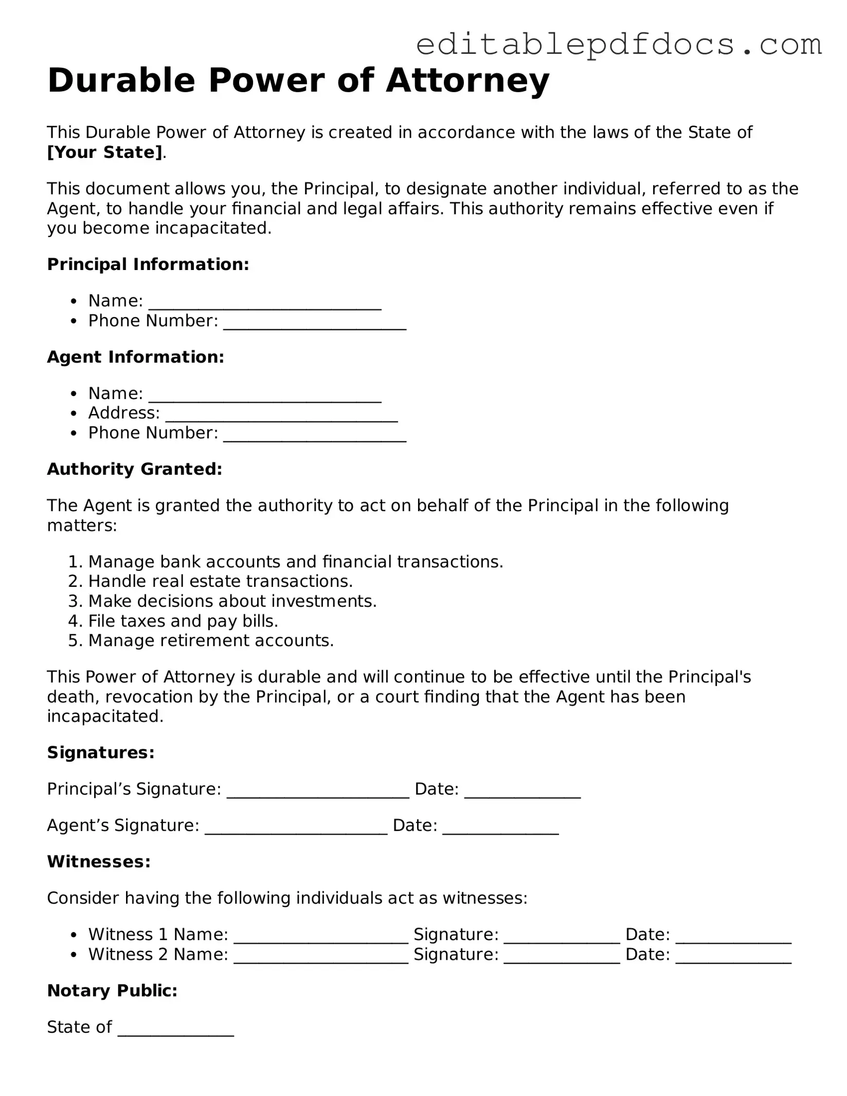 Free Durable Power of Attorney Document