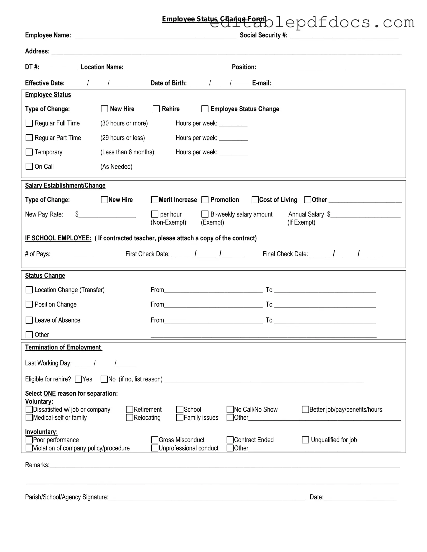 Fill a Valid Employee Status Change Template