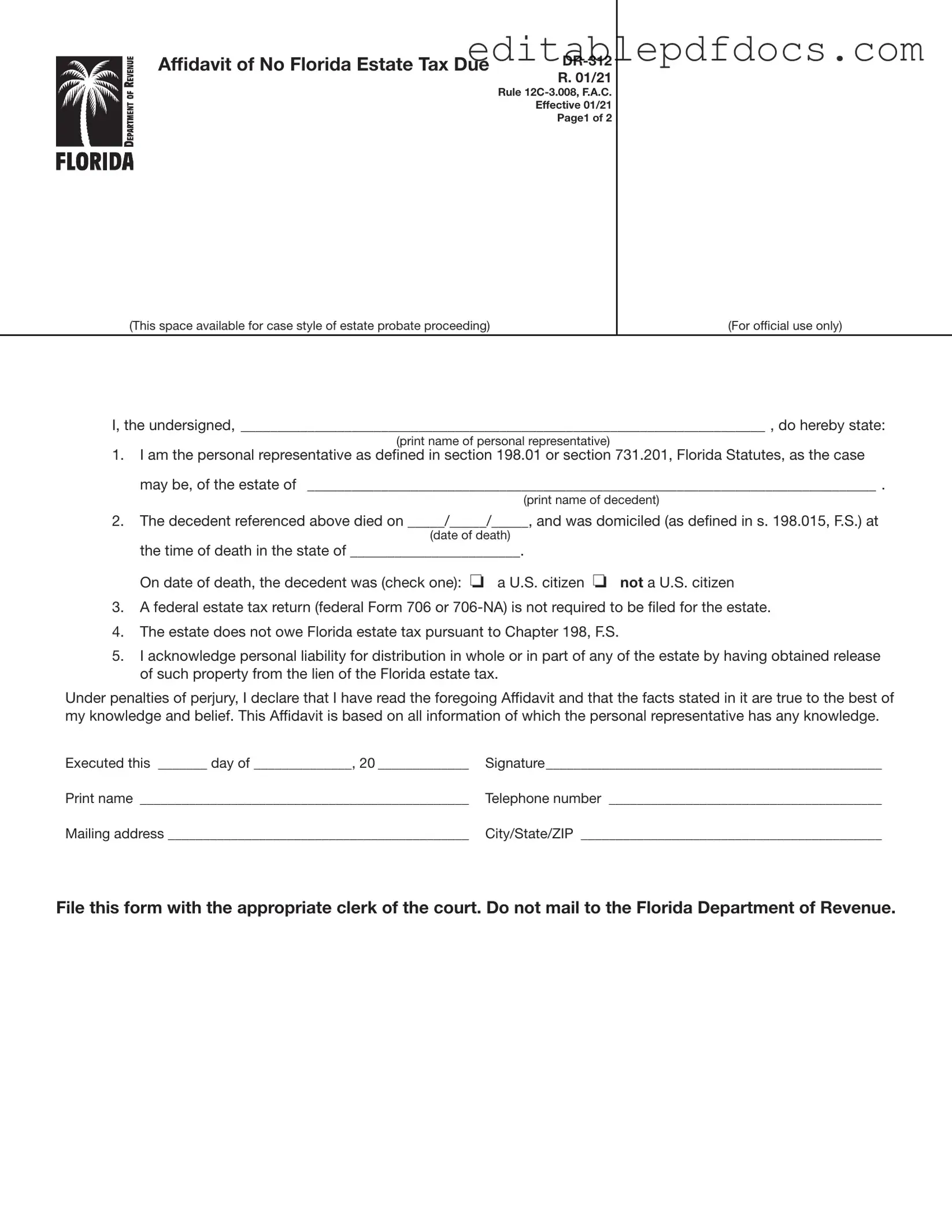 Fill a Valid Fl Dr 312 Template