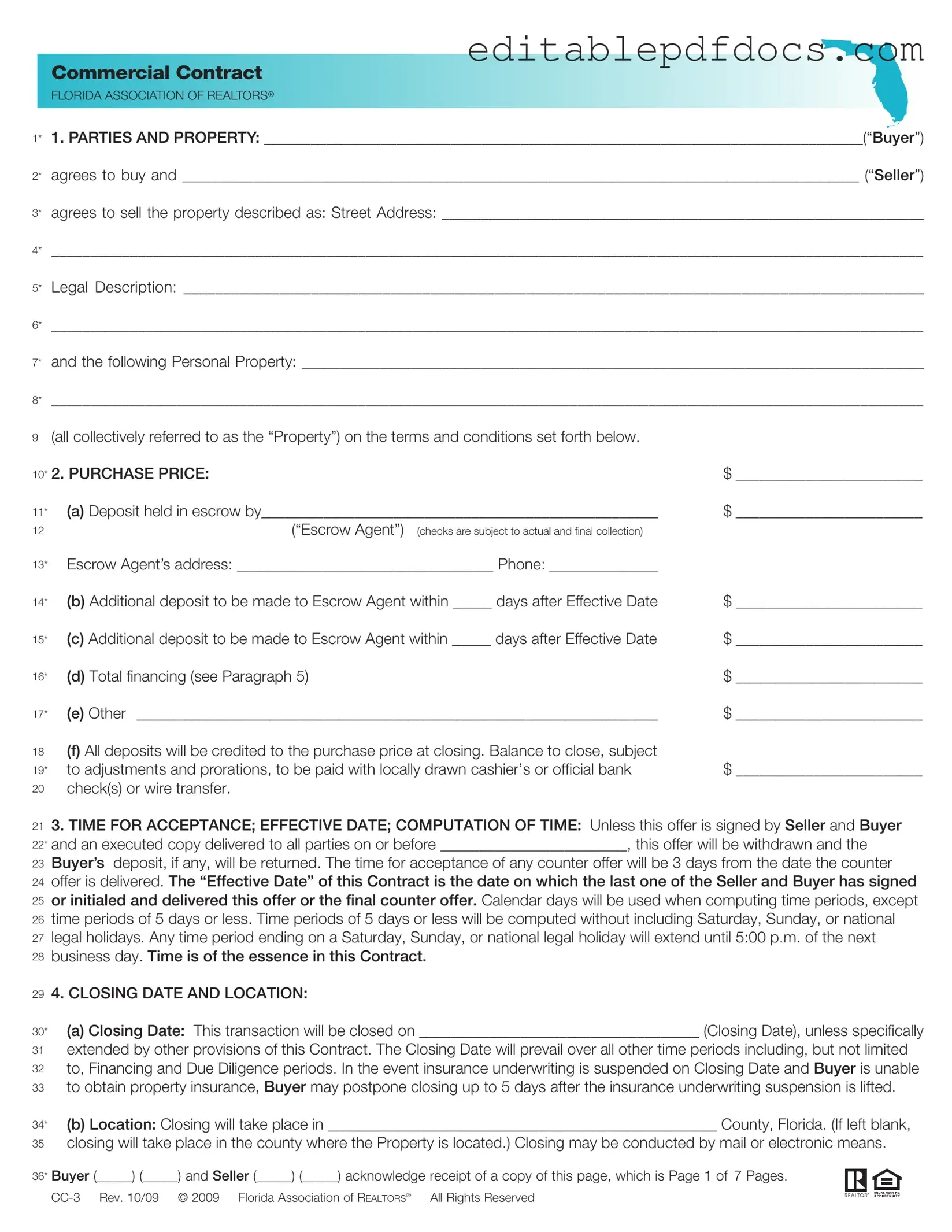 Fill a Valid Florida Commercial Contract Template
