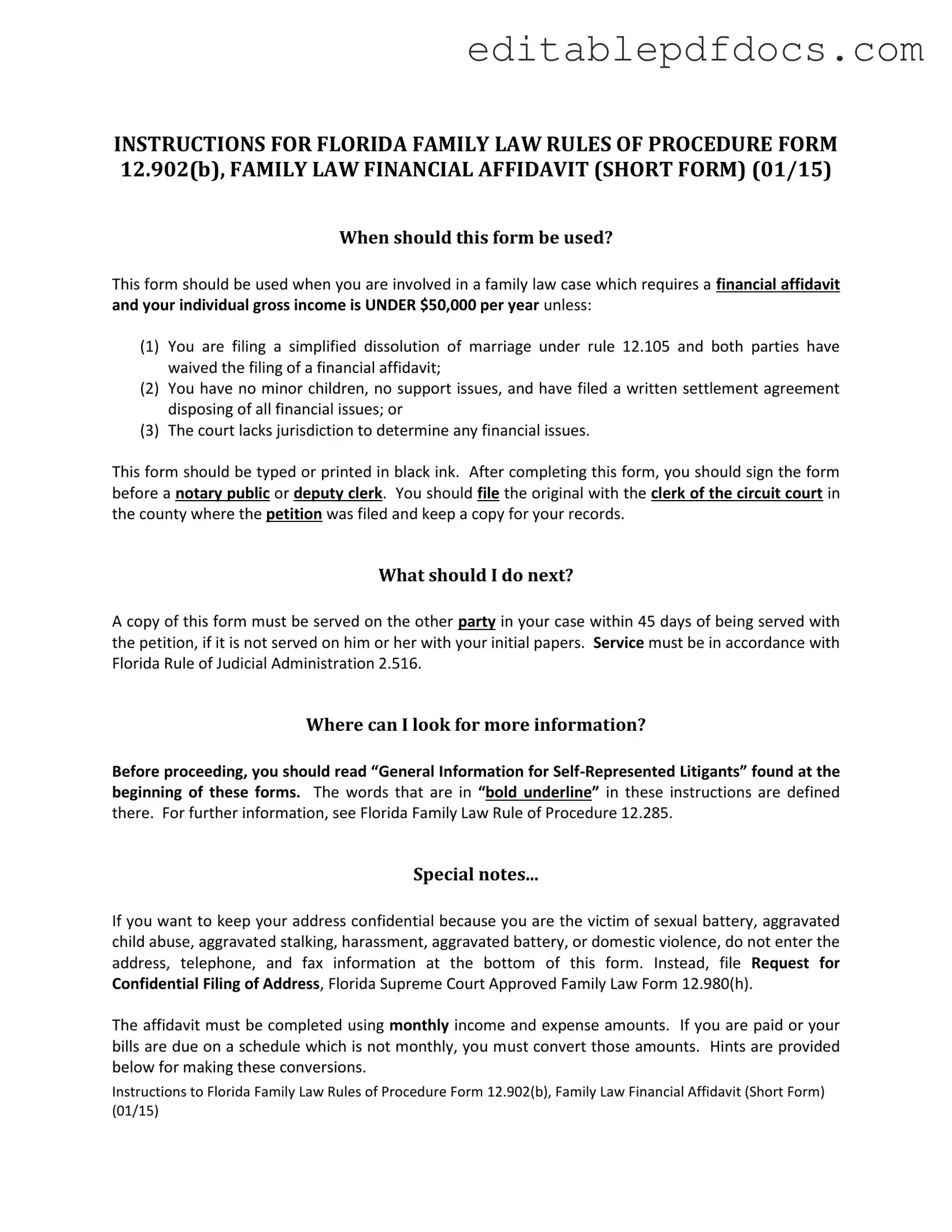 Fill a Valid Florida Financial Affidavit Short 12.902(b) Template