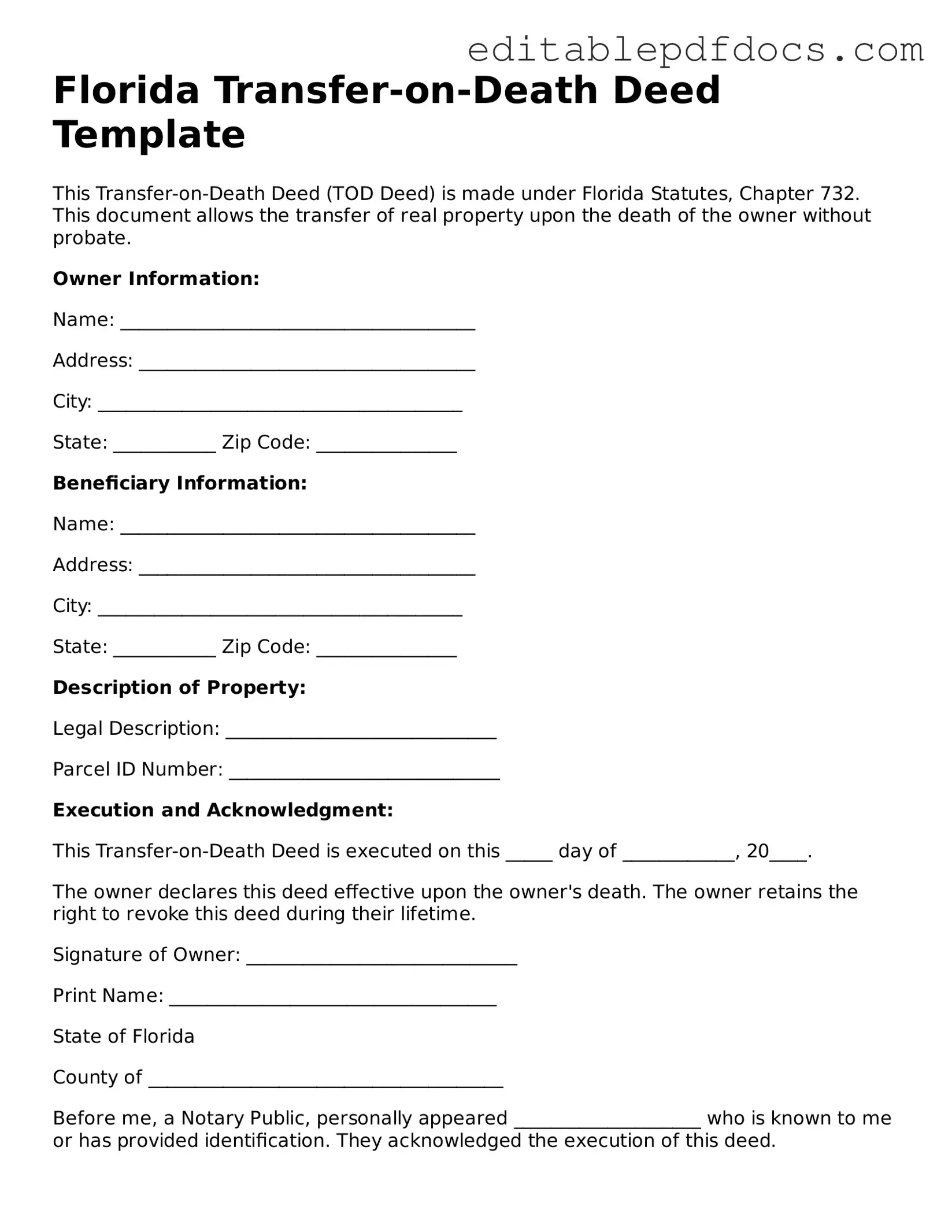 Transfer-on-Death Deed Document for Florida
