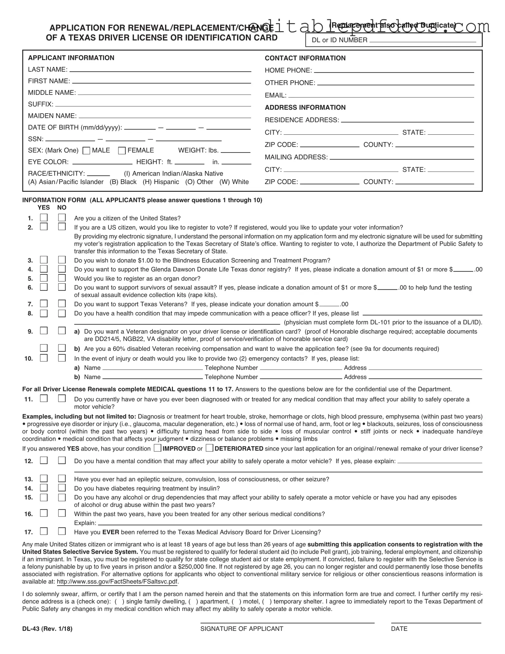 Fill a Valid DL-43 Template
