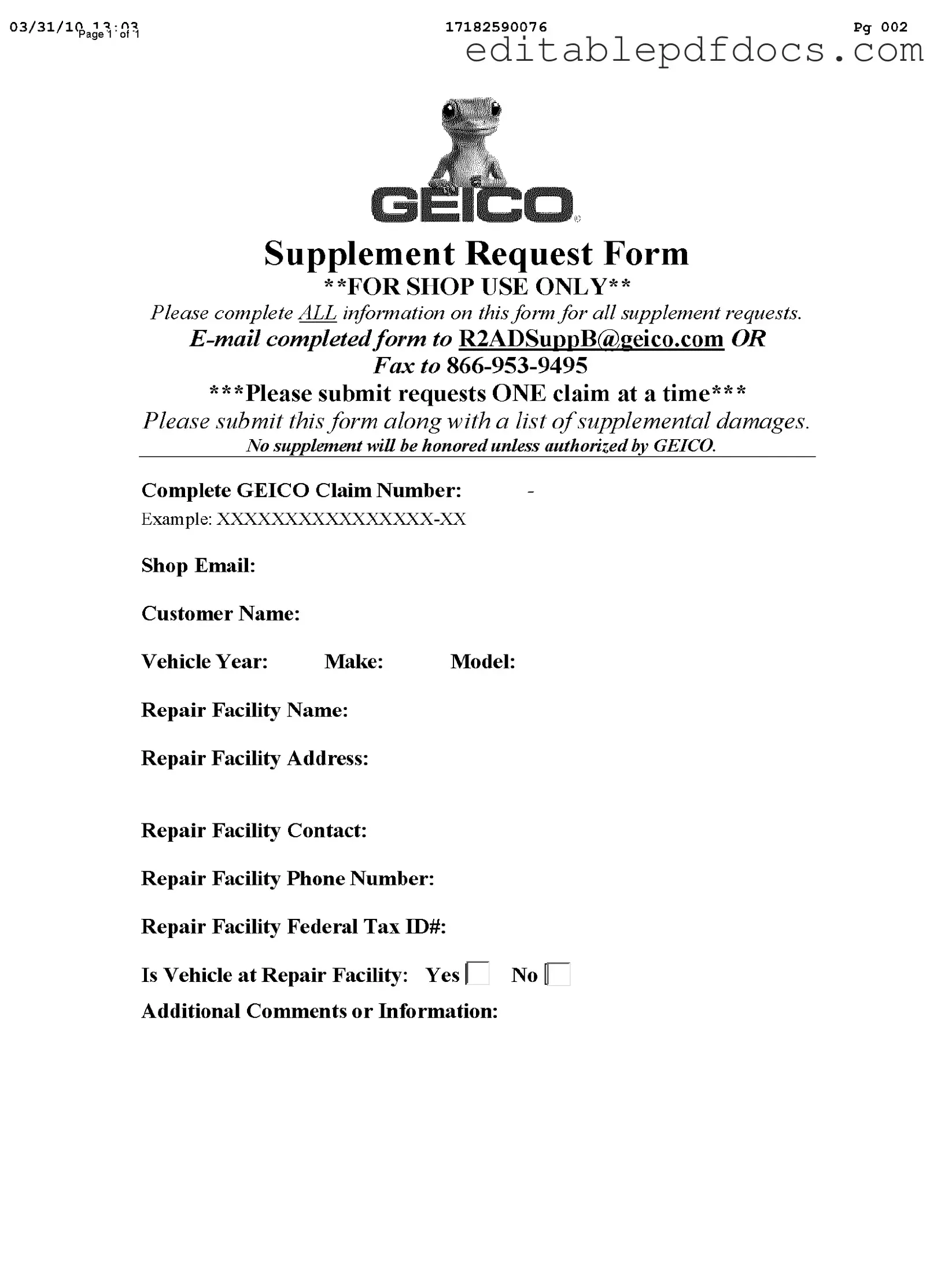 Fill a Valid Geico Supplement Request Template