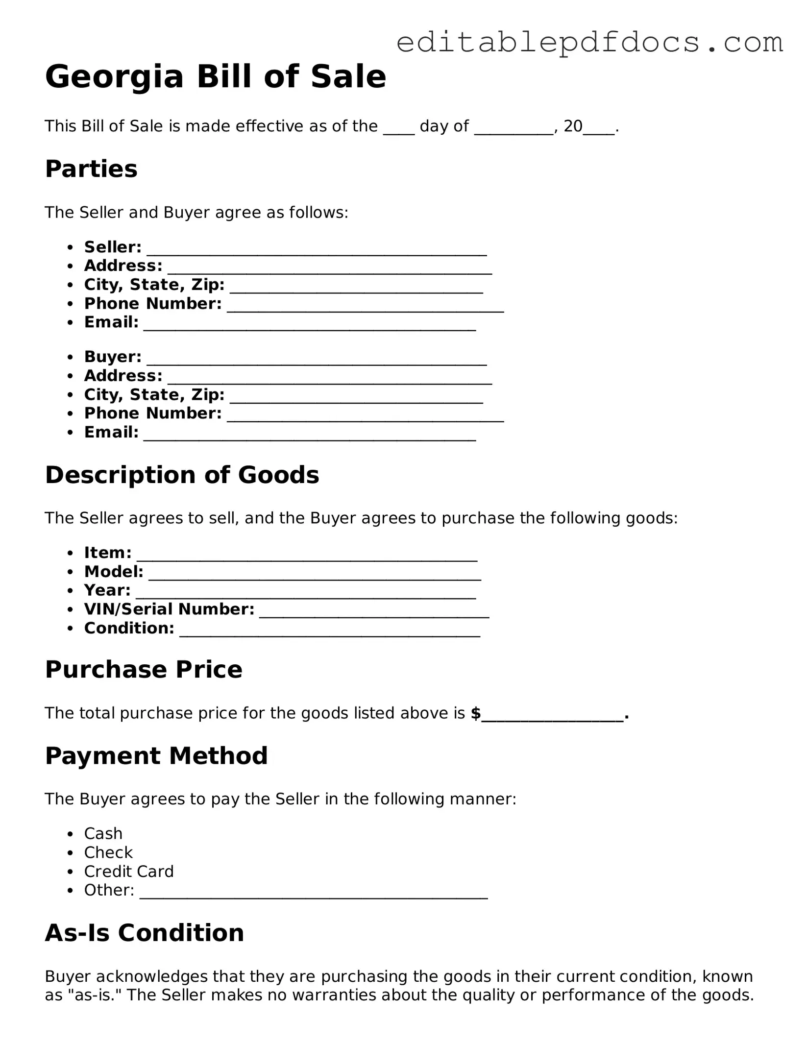  Bill of Sale Document for Georgia