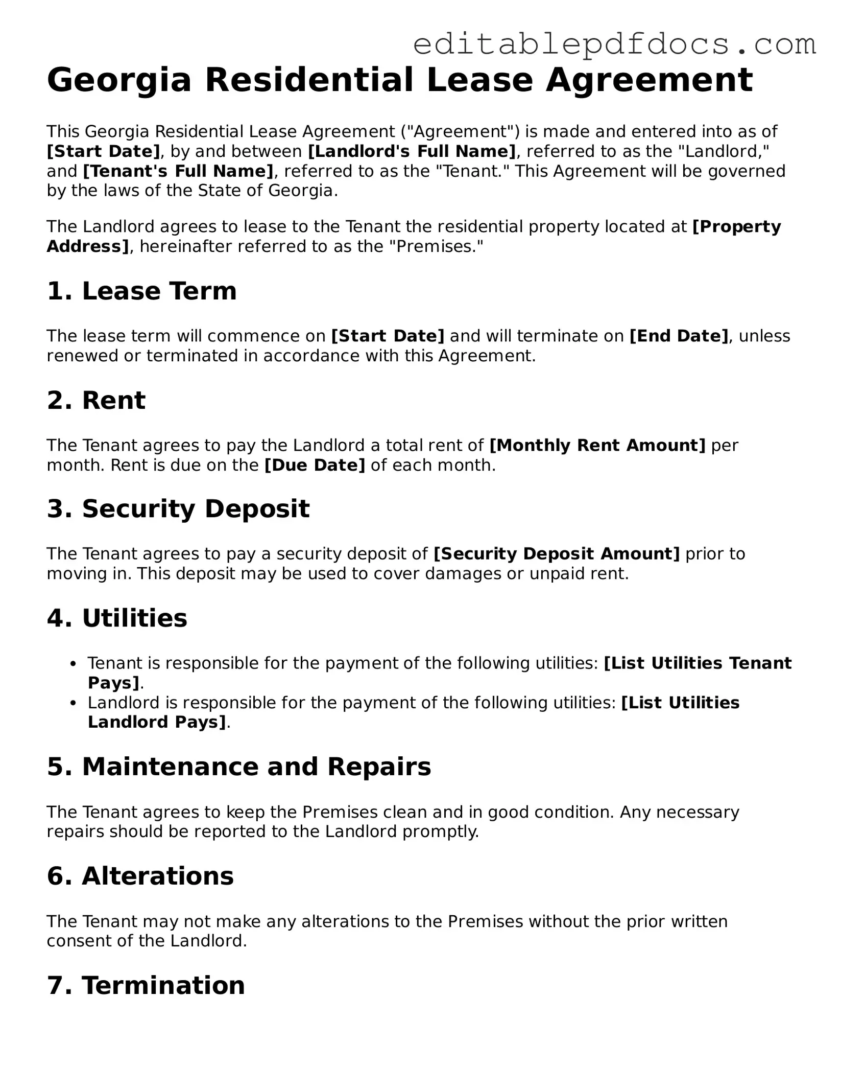  Residential Lease Agreement Document for Georgia