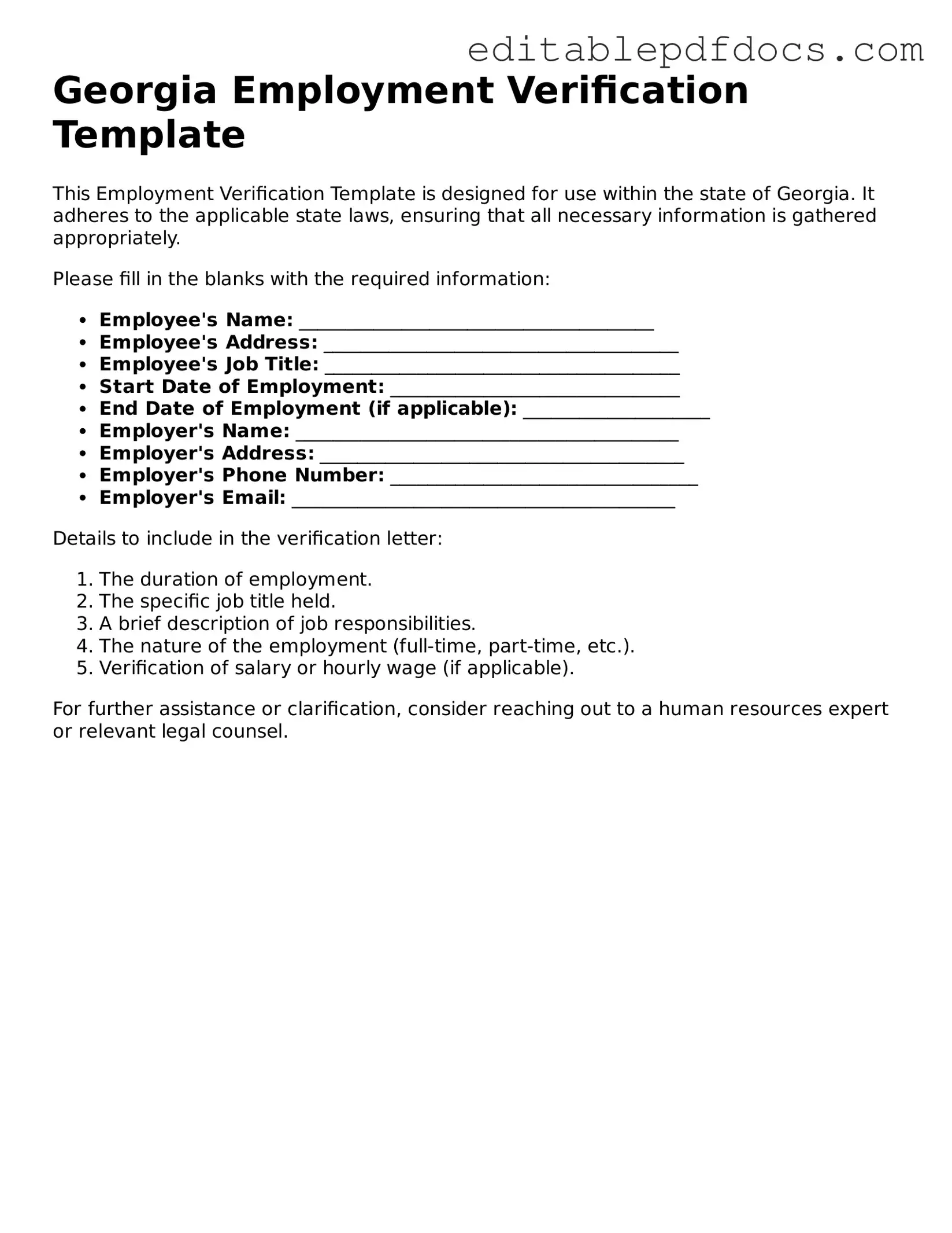  Employment Verification Document for Georgia