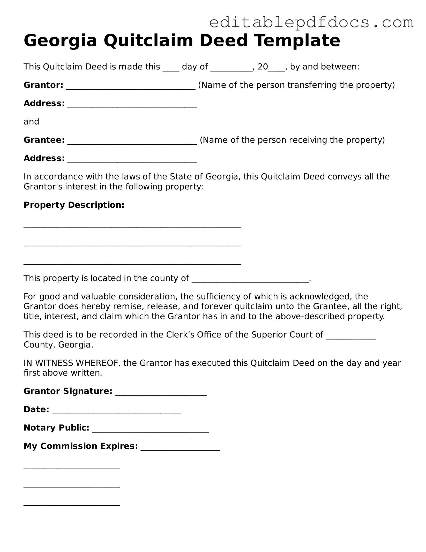  Quitclaim Deed Document for Georgia