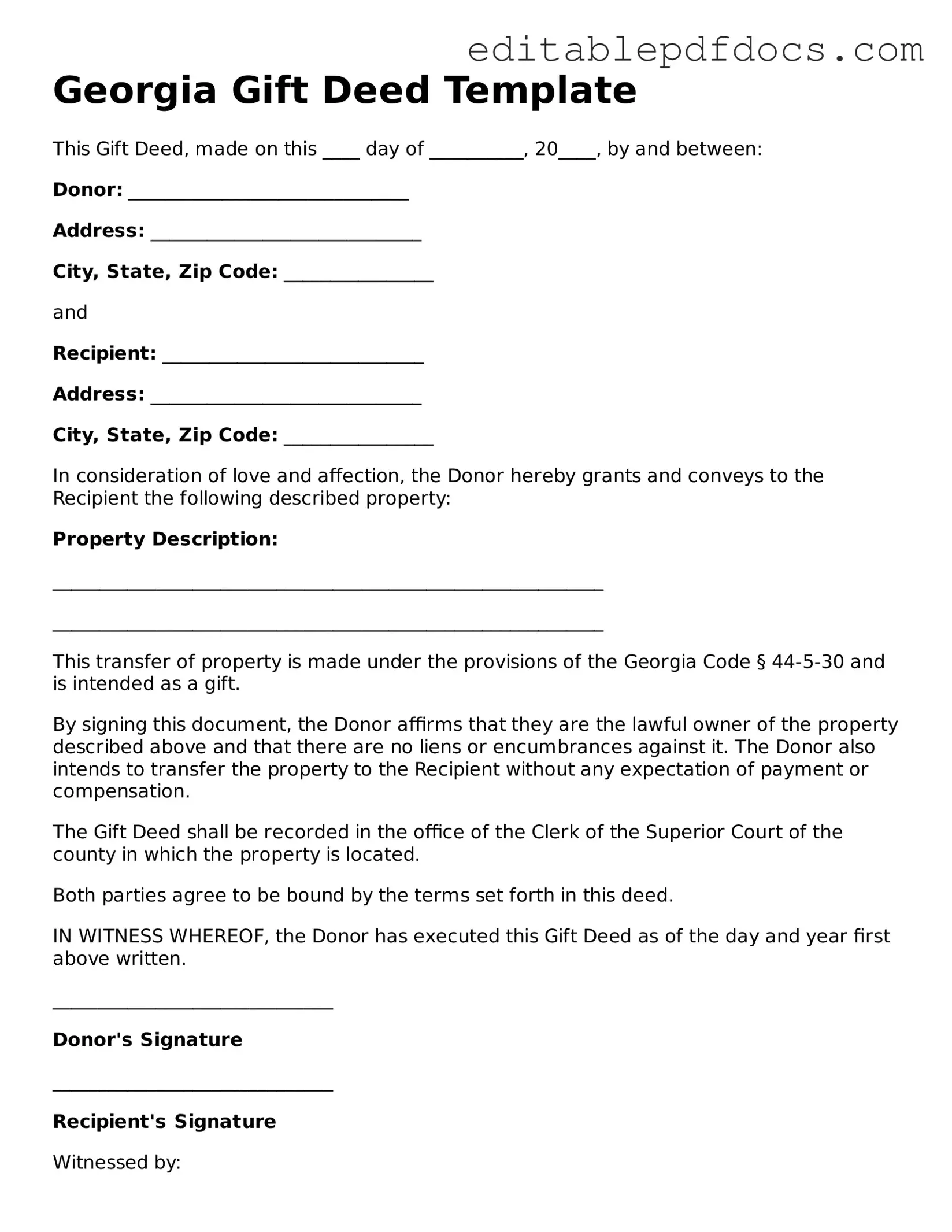  Gift Deed Document for Georgia