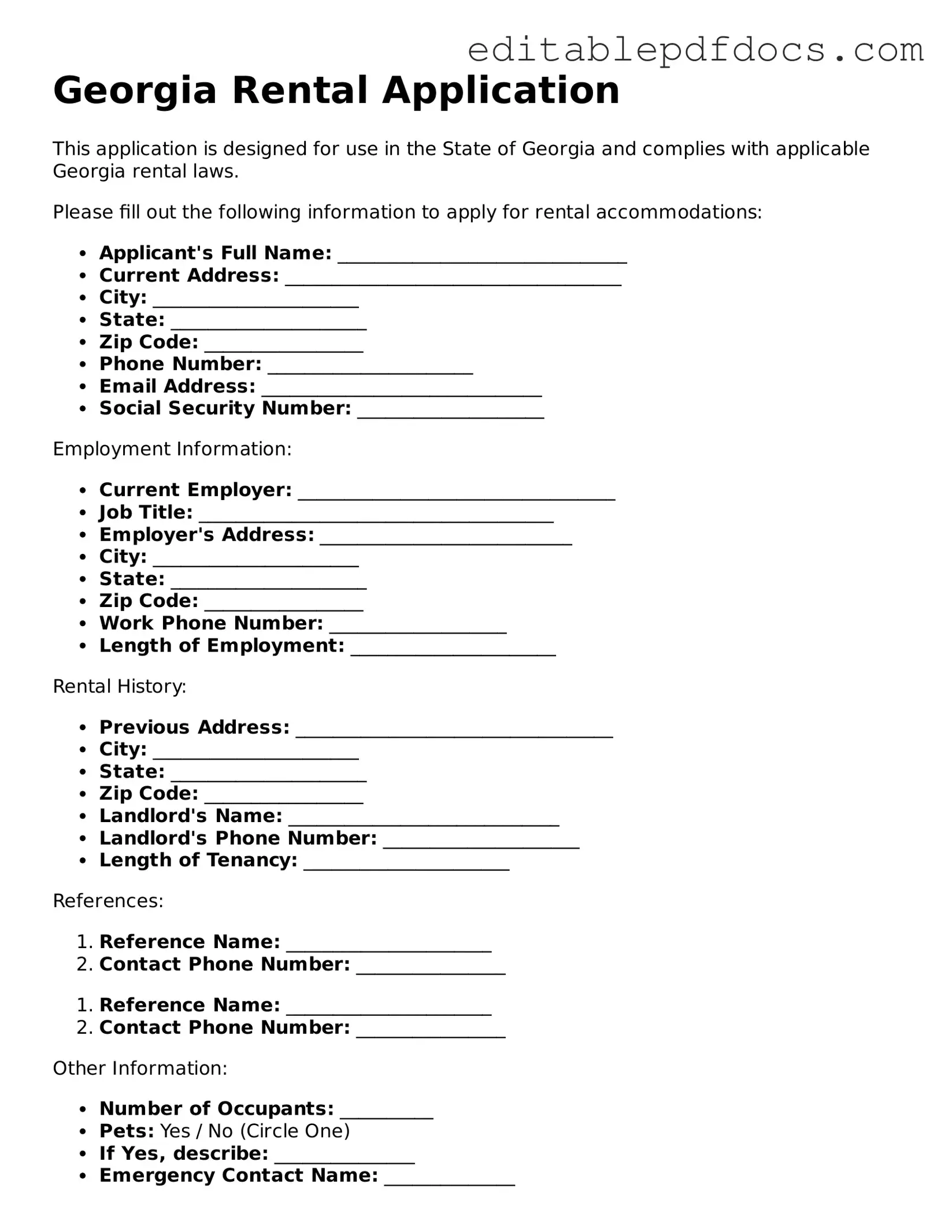  Rental Application Document for Georgia