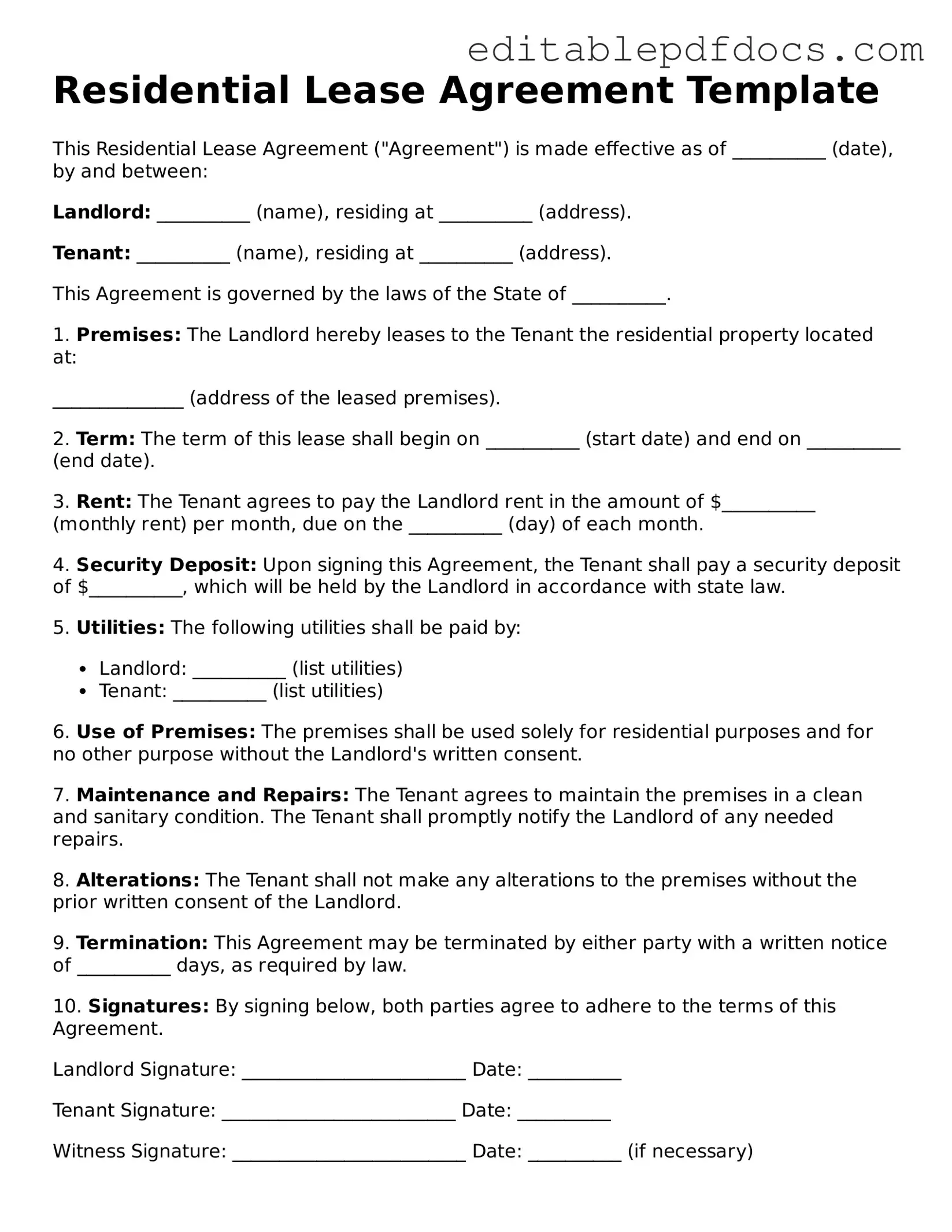 Free Residential Lease Agreement Document