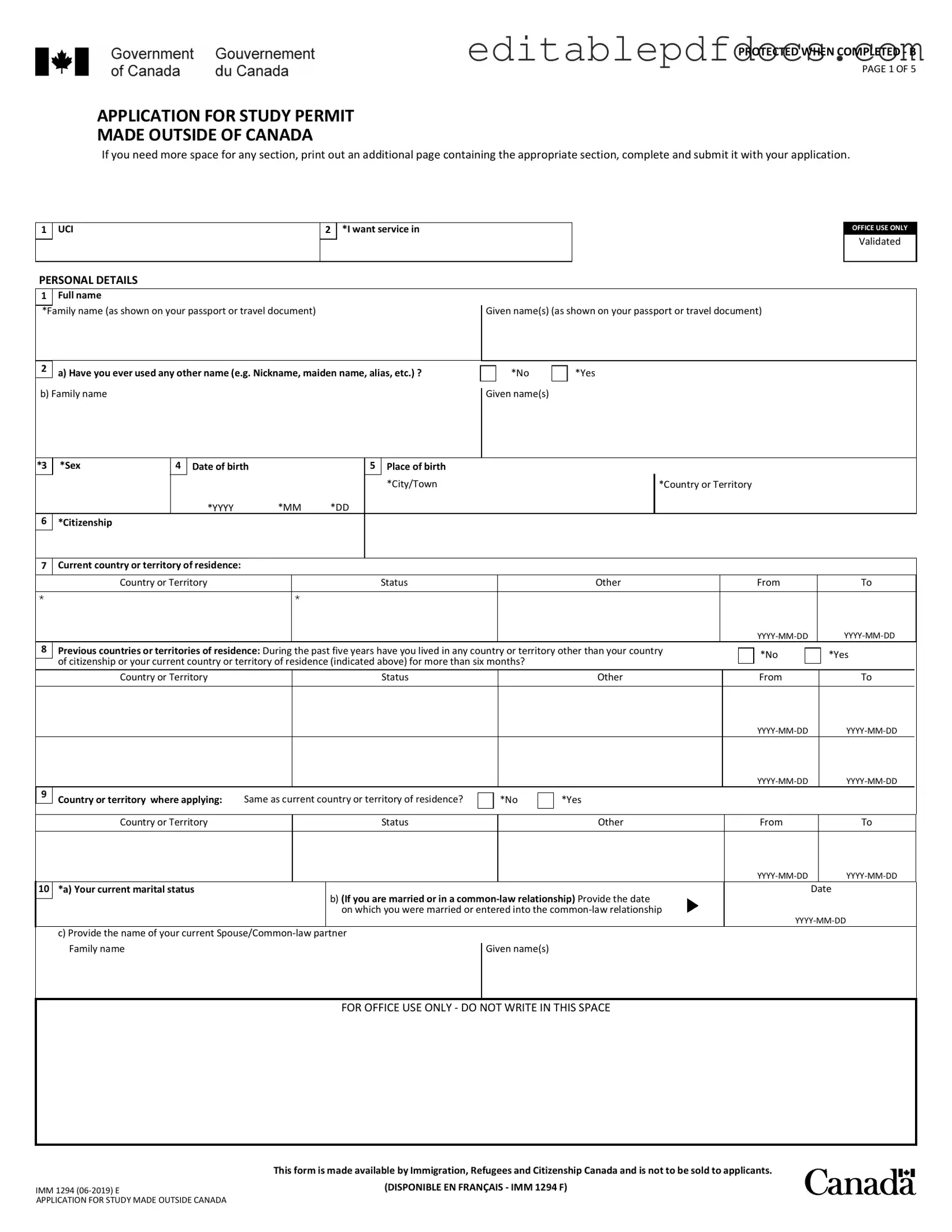Fill a Valid Imm 1294 Template
