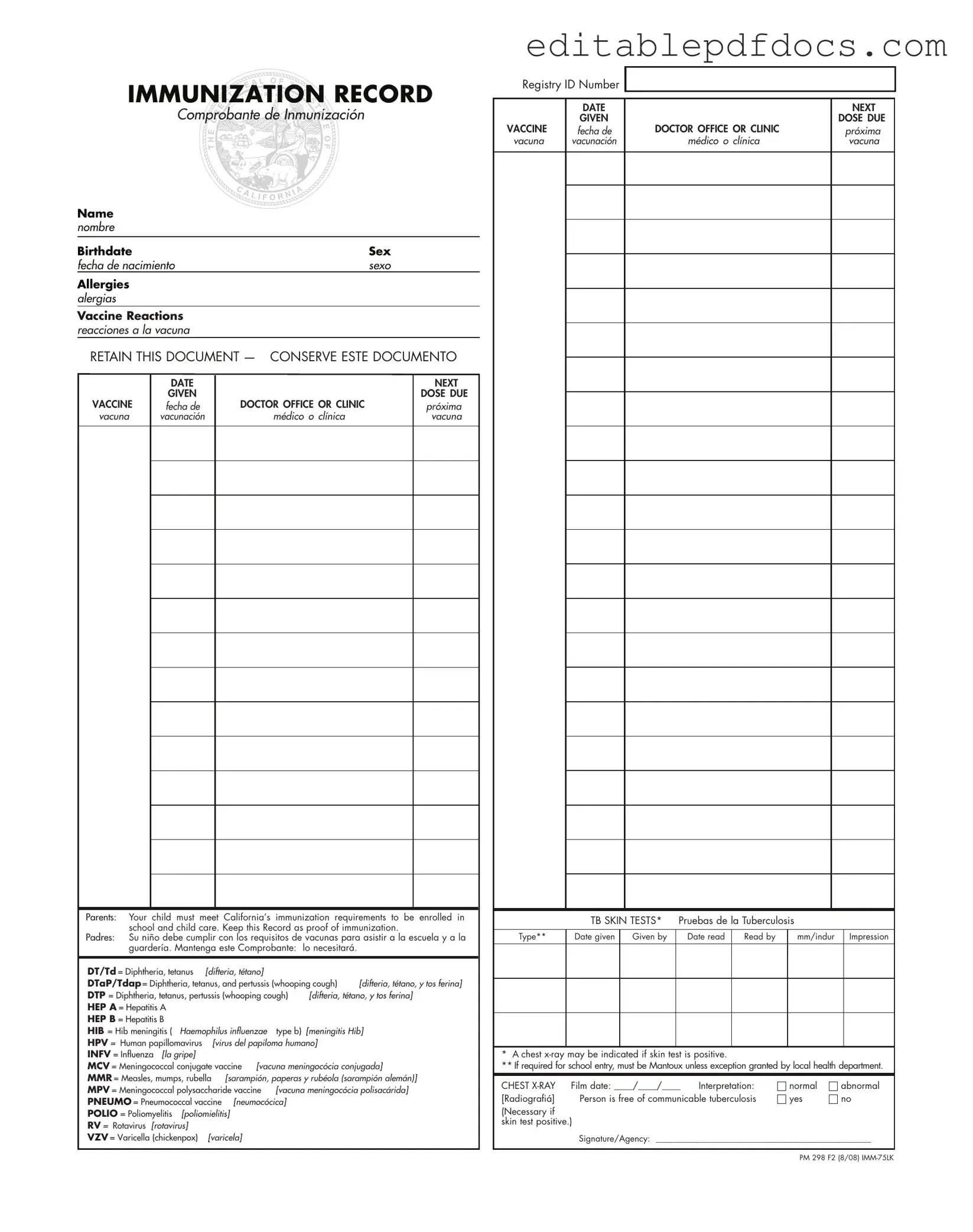 Fill a Valid Immunization Record Template