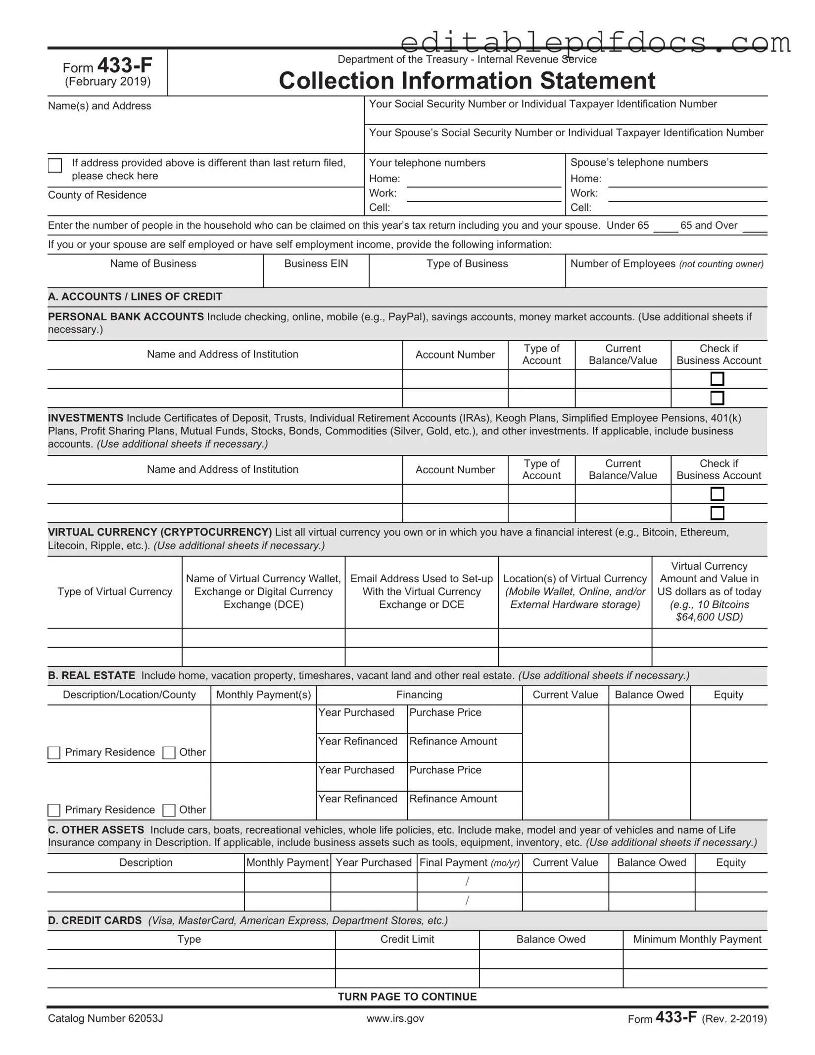 Fill a Valid IRS 433-F Template