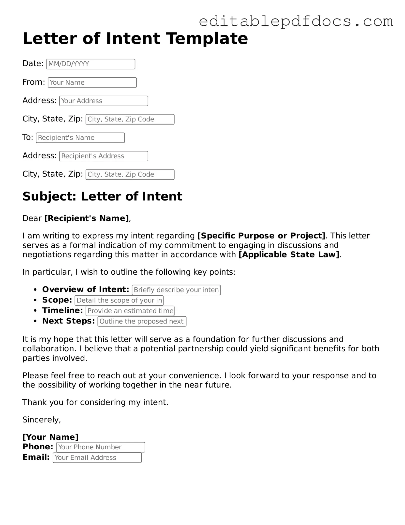 Free Letter of Intent Document