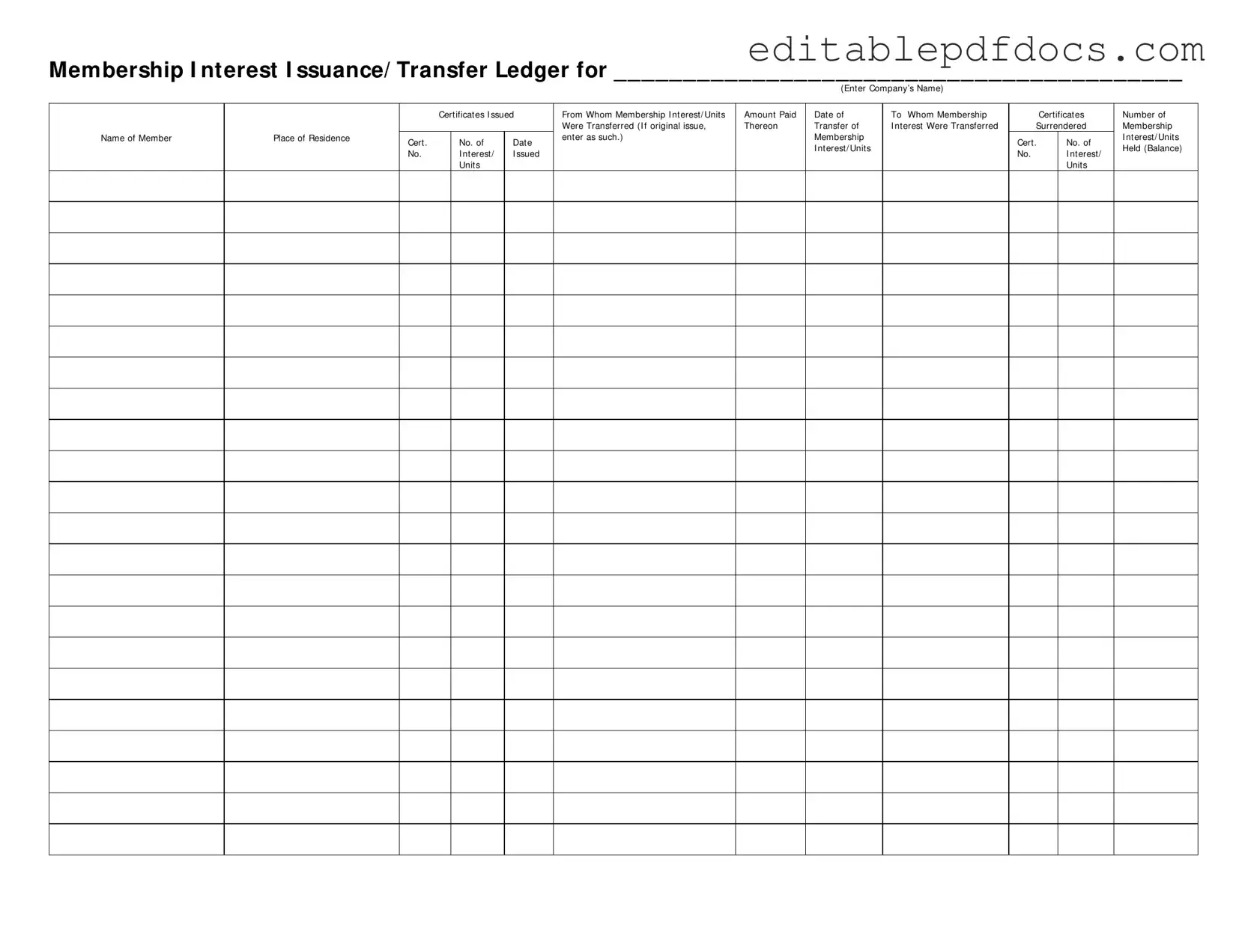 Fill a Valid Membership Ledger Template