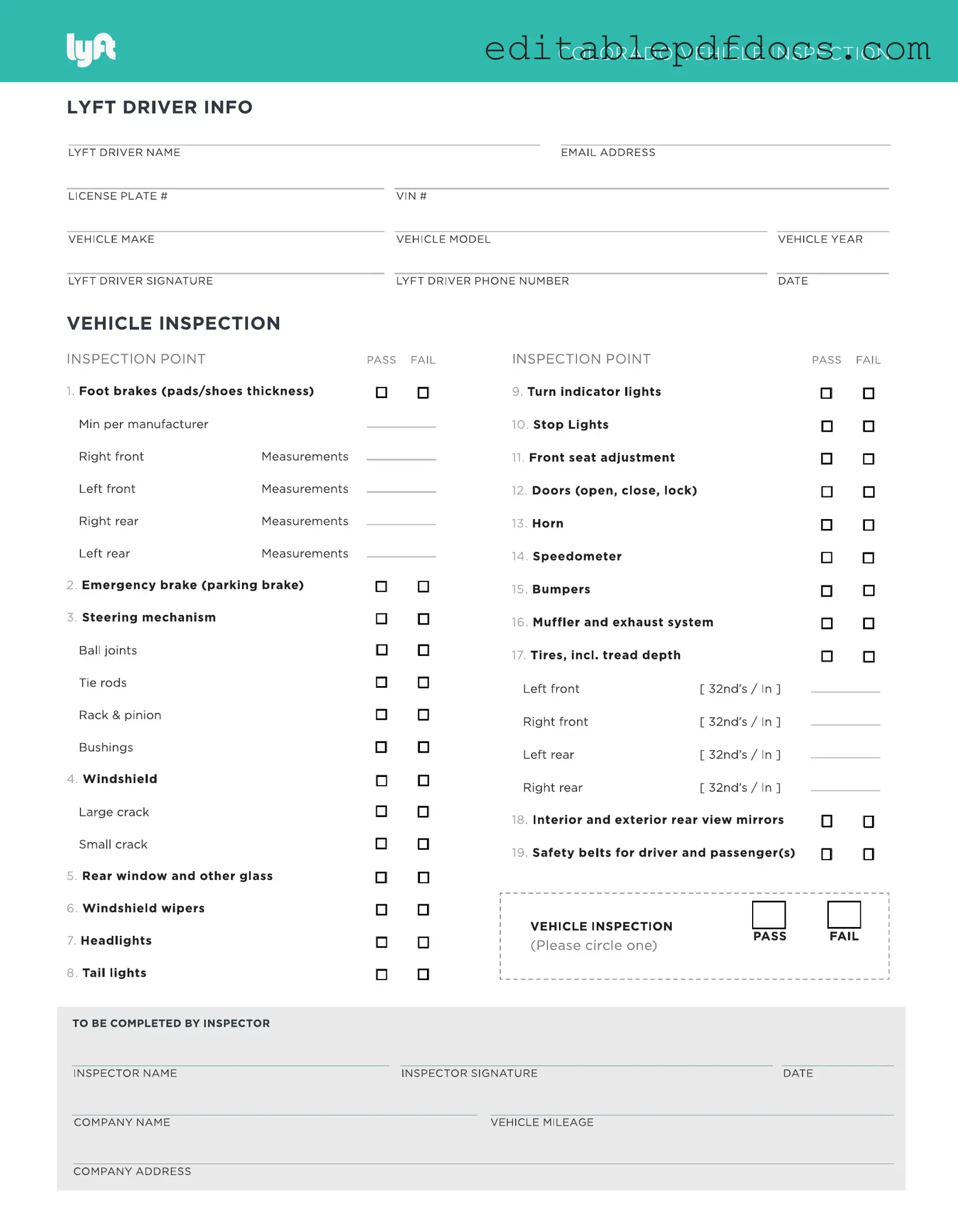 Fill a Valid Lyft Inspection Template