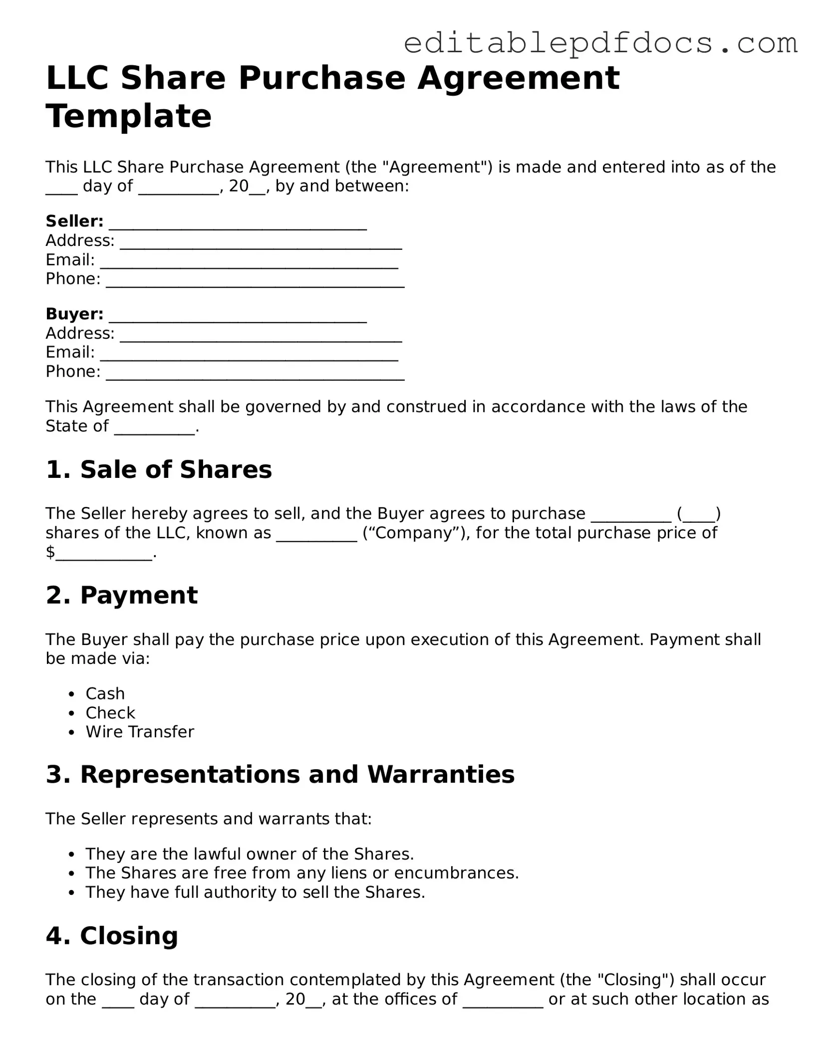 Free LLC Share Purchase Agreement Document