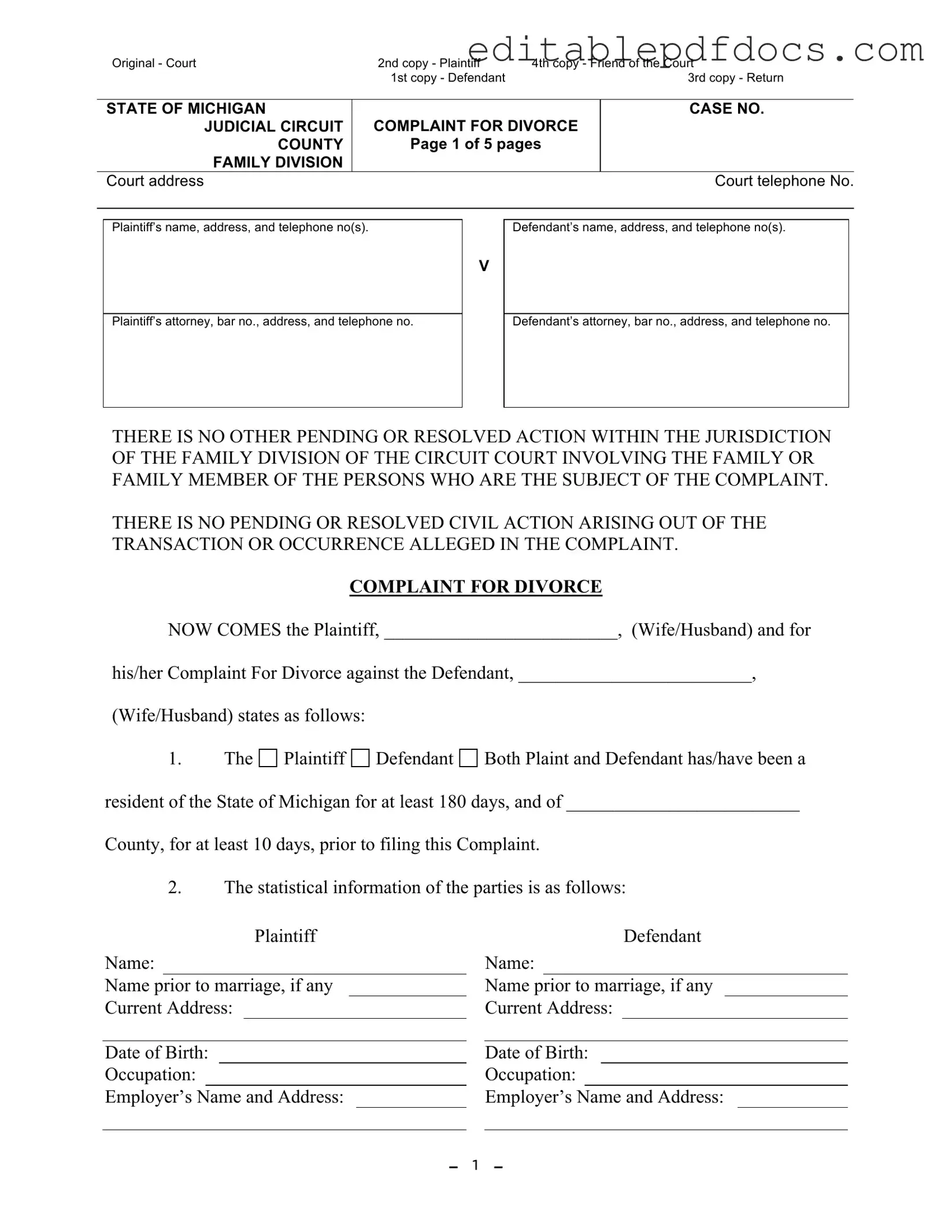 Fill a Valid Michigan Complaint Divorce Template