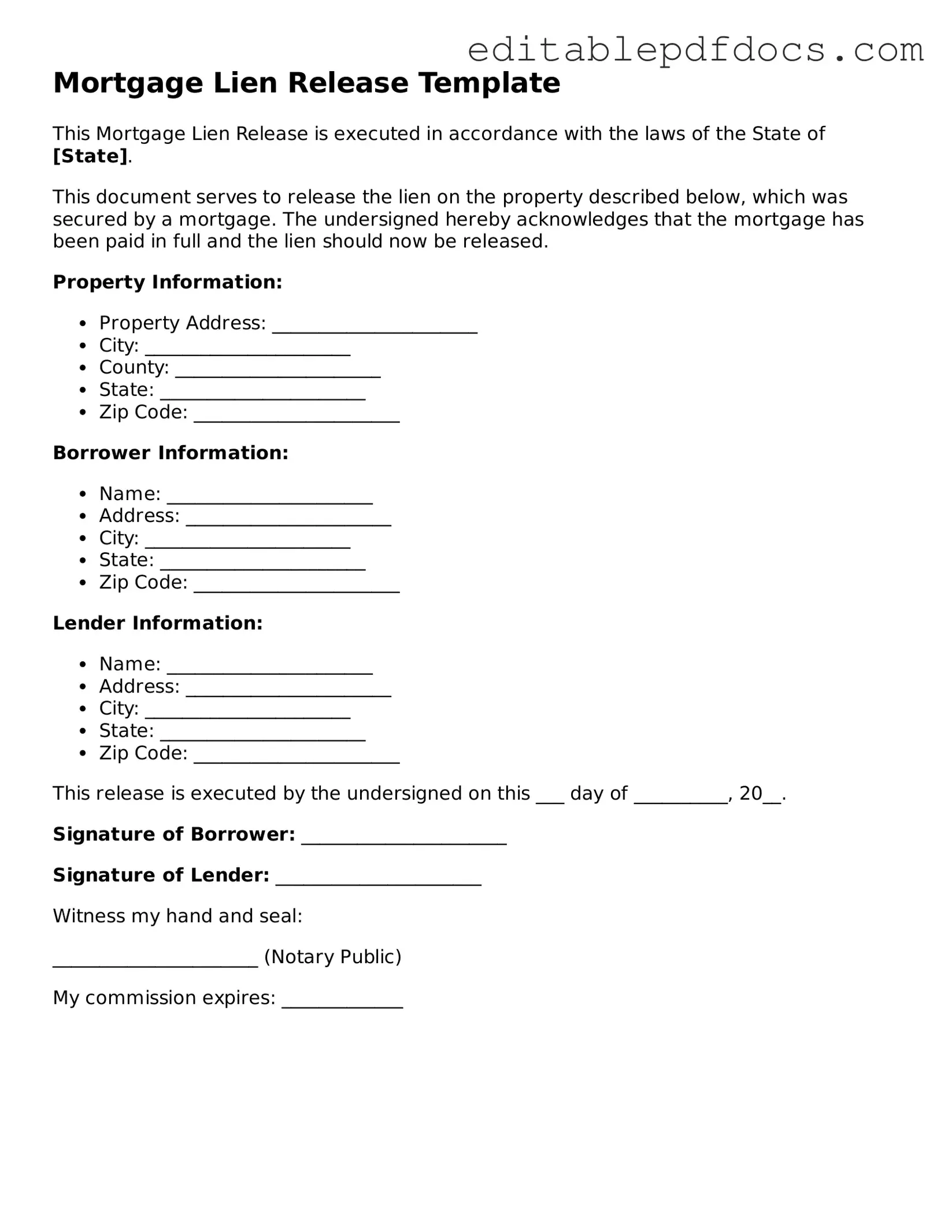 Free Mortgage Lien Release Document