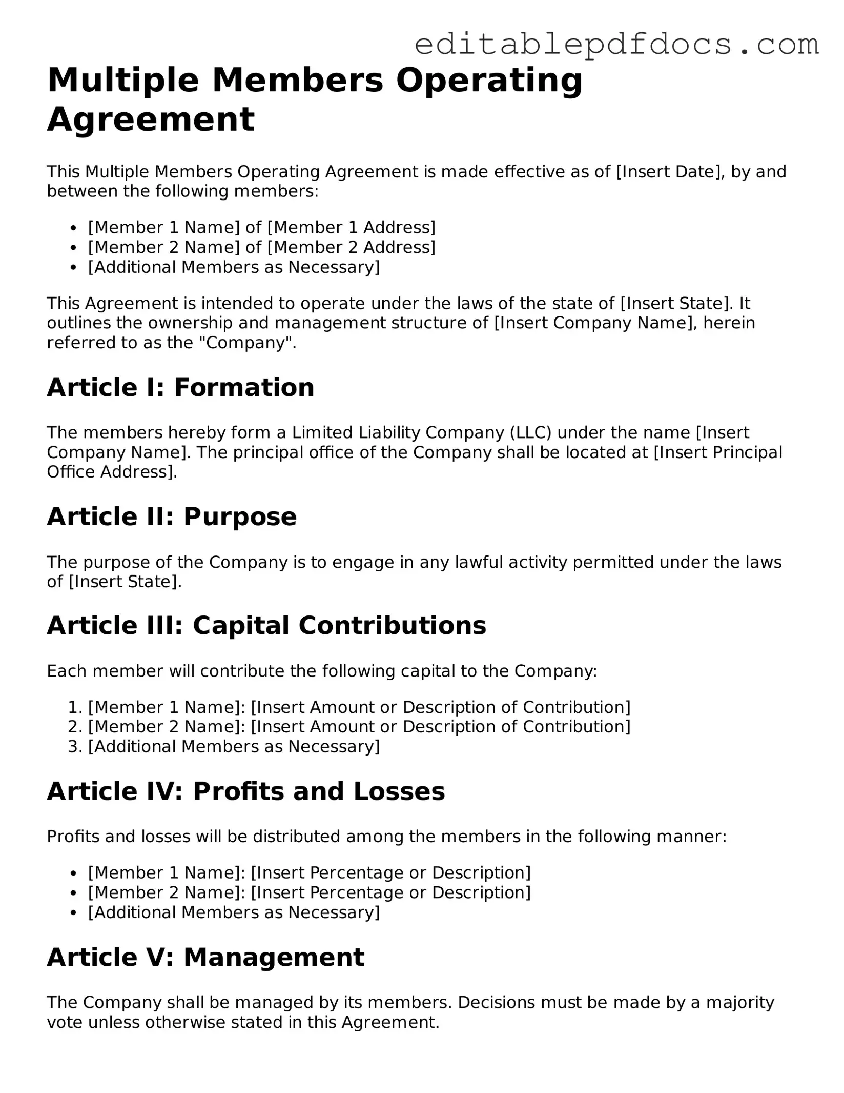 Free Multiple Members Operating Agreement Document