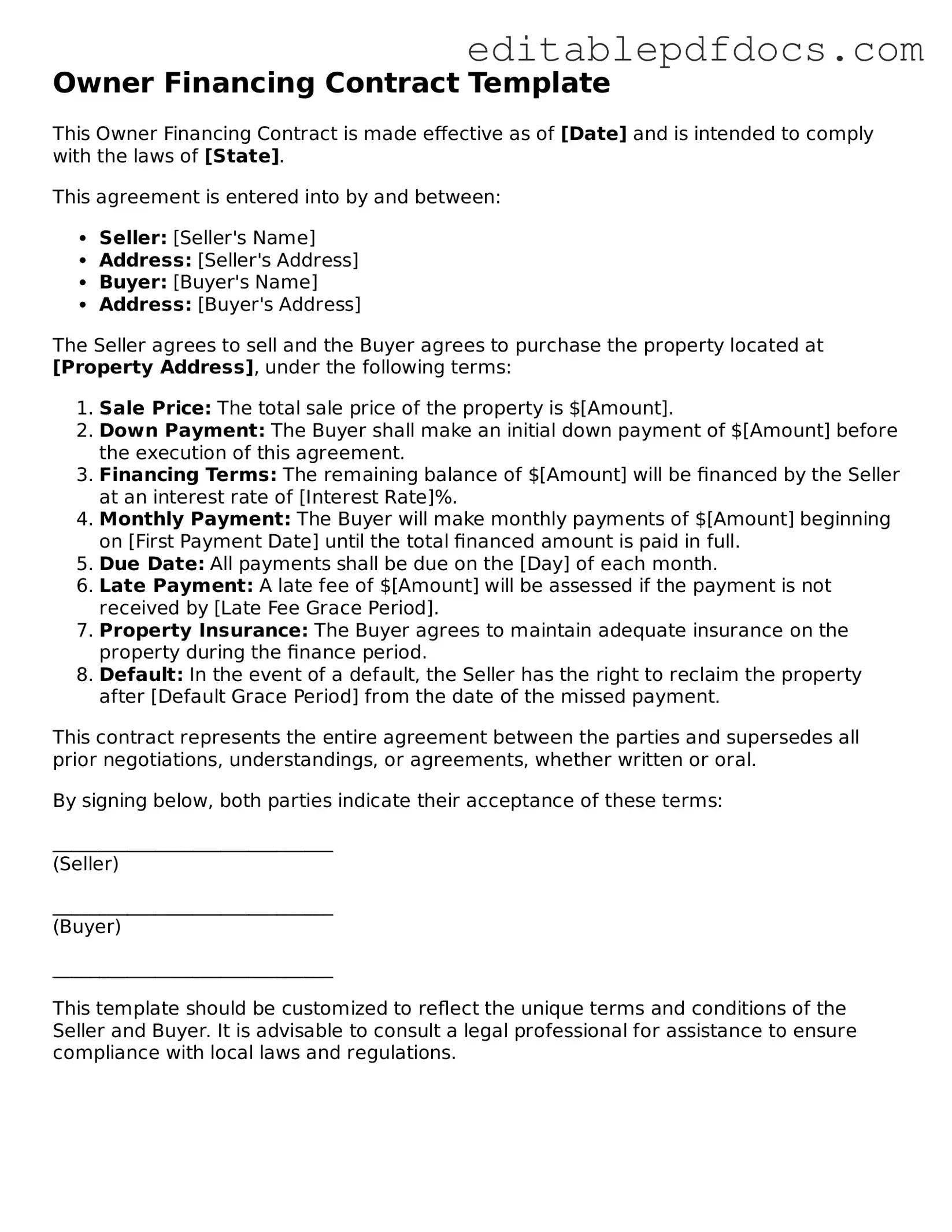Free Owner Financing Contract Document