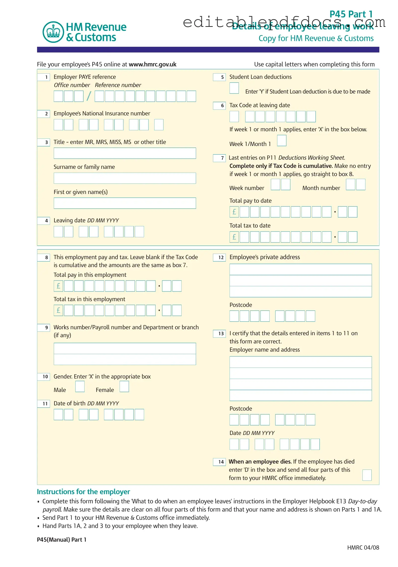 Fill a Valid P 45 It Template