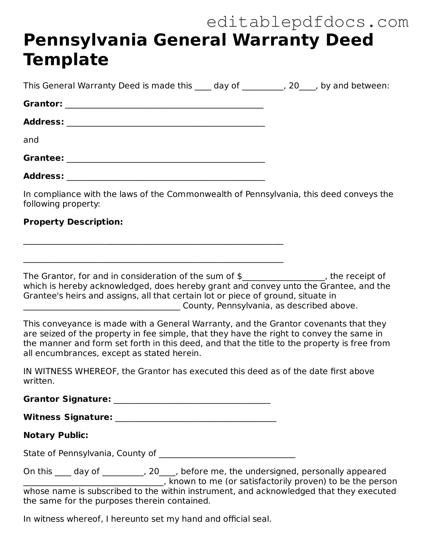  Deed Document for Pennsylvania