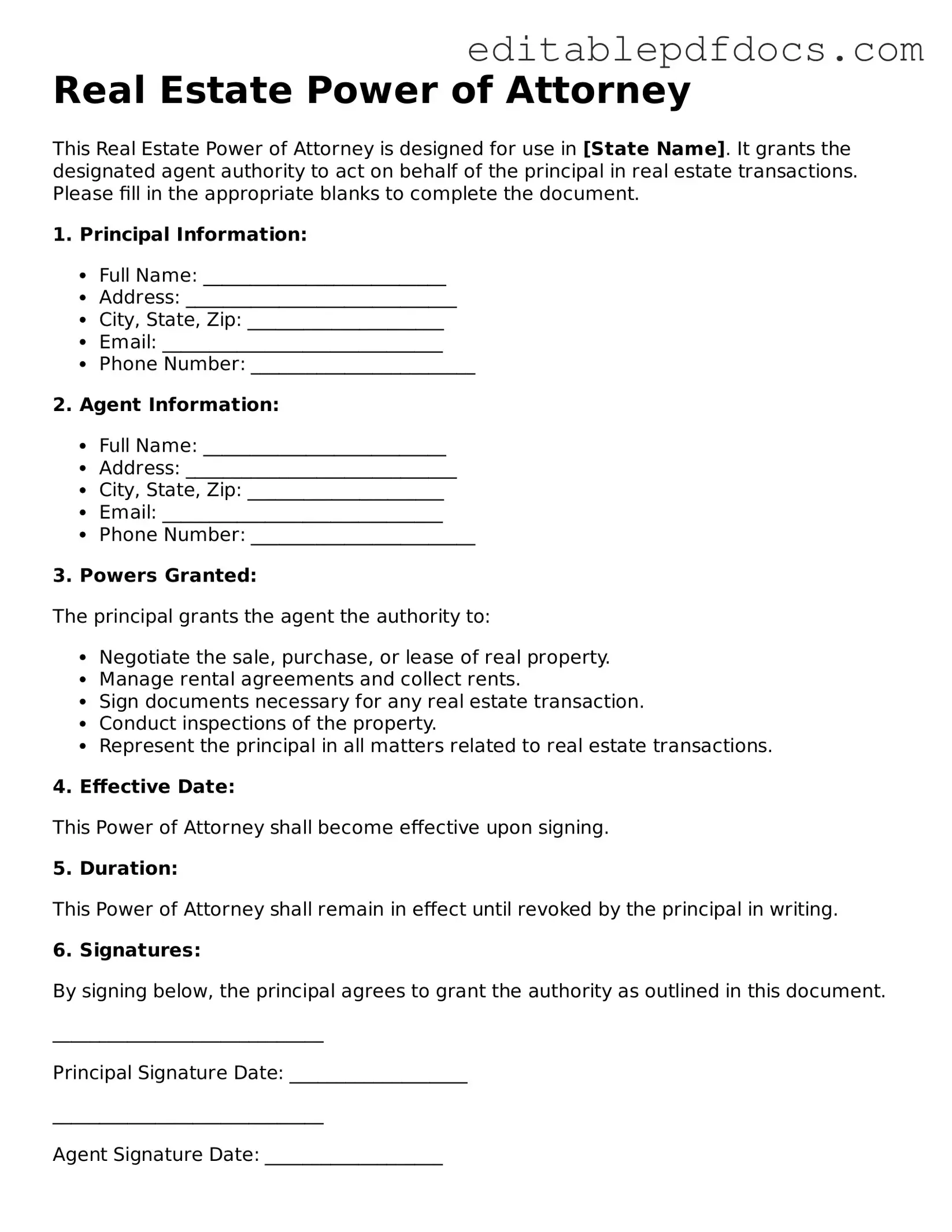 Free Real Estate Power of Attorney Document