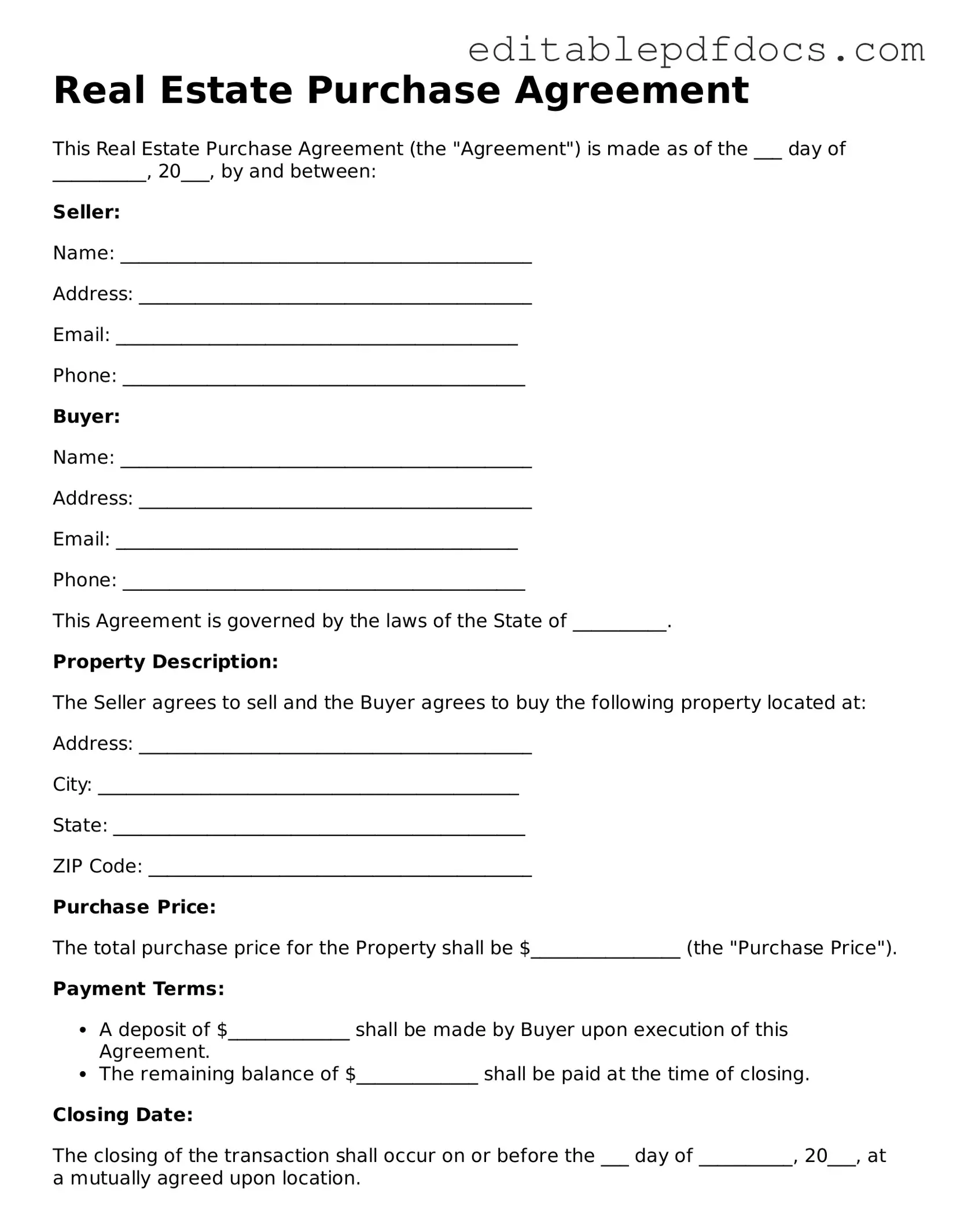 Free Real Estate Purchase Agreement Document