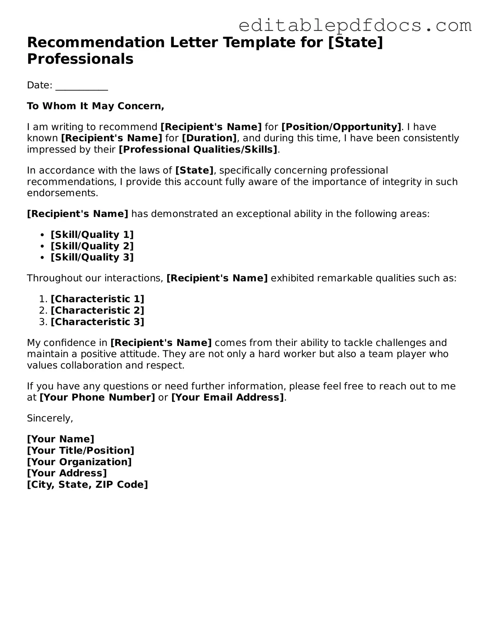 Free Recommendation Letter Document