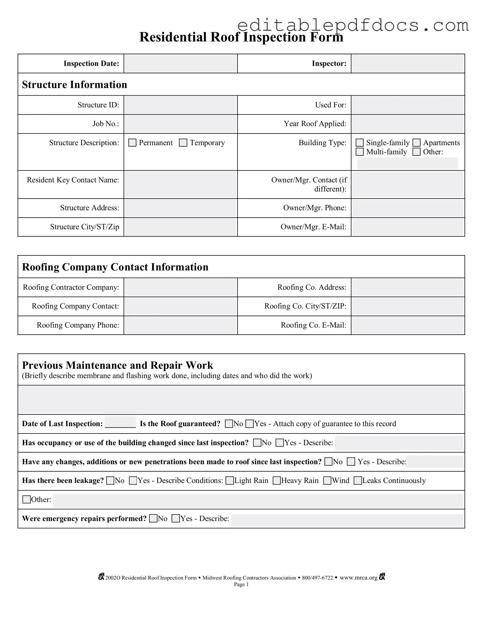 Fill a Valid Roof Inspection Template