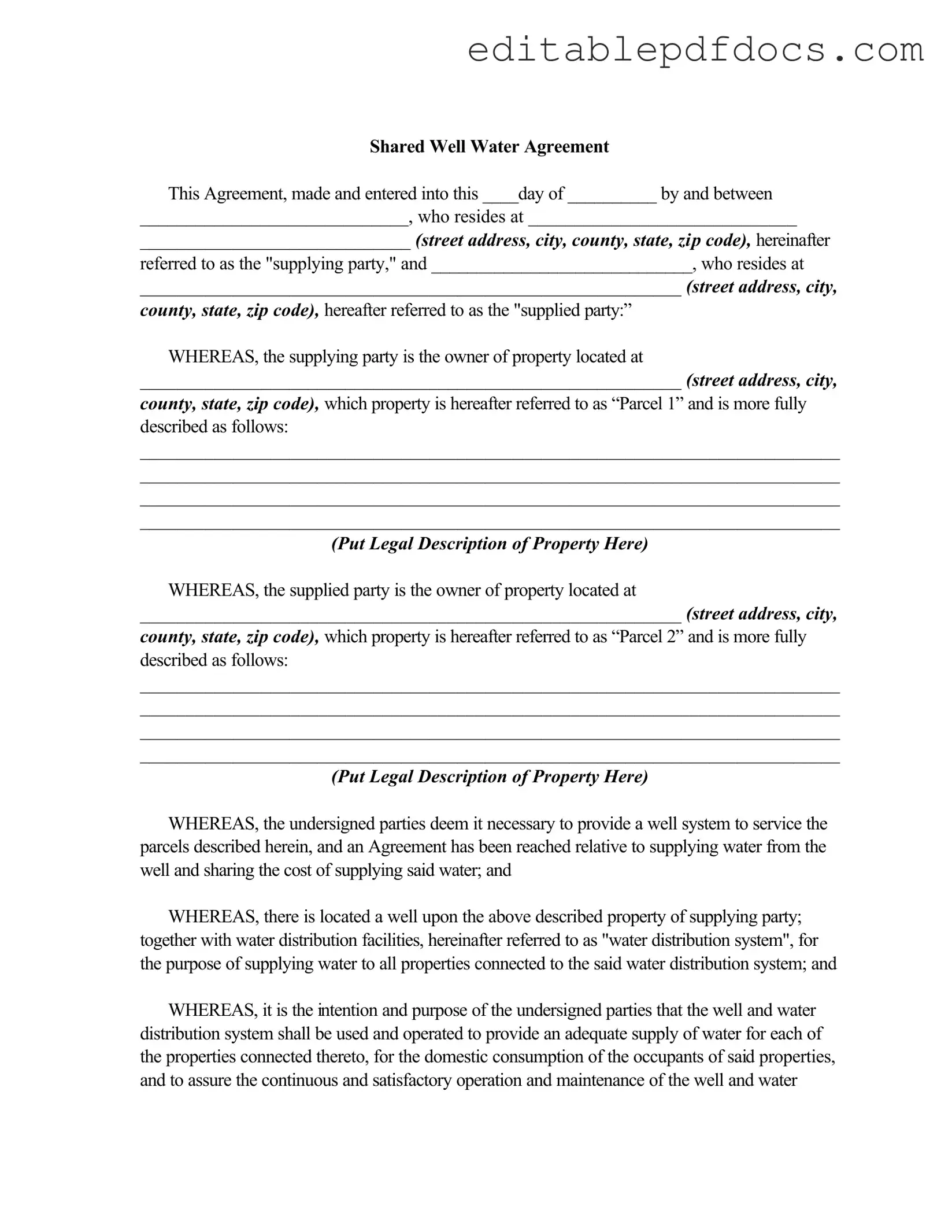 Fill a Valid Shared Well Agreement Template