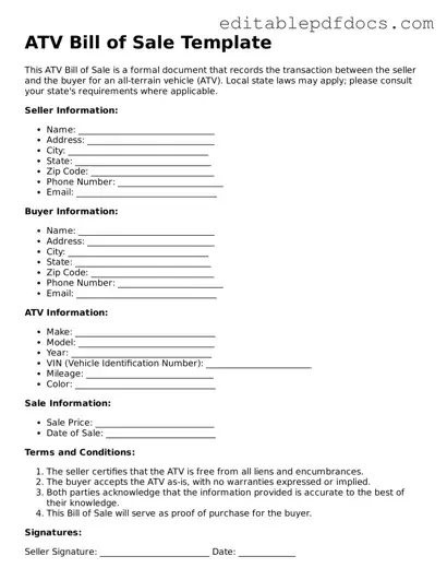 Free ATV Bill of Sale Document