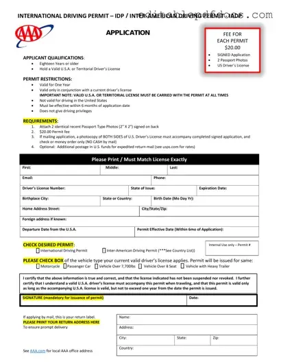 Fill a Valid Aaa International Driving Permit Application Template