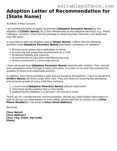 Free Adoption Letter of Recommendation Document