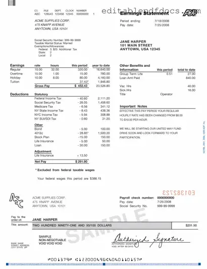 Fill a Valid Adp Pay Stub Template