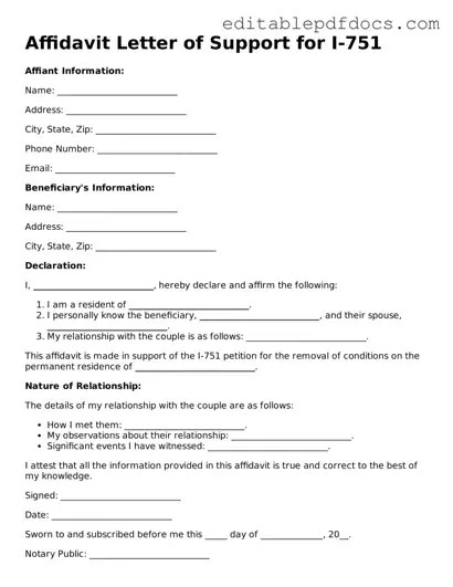 Free Affidavit Letter of Support for I-751 Document